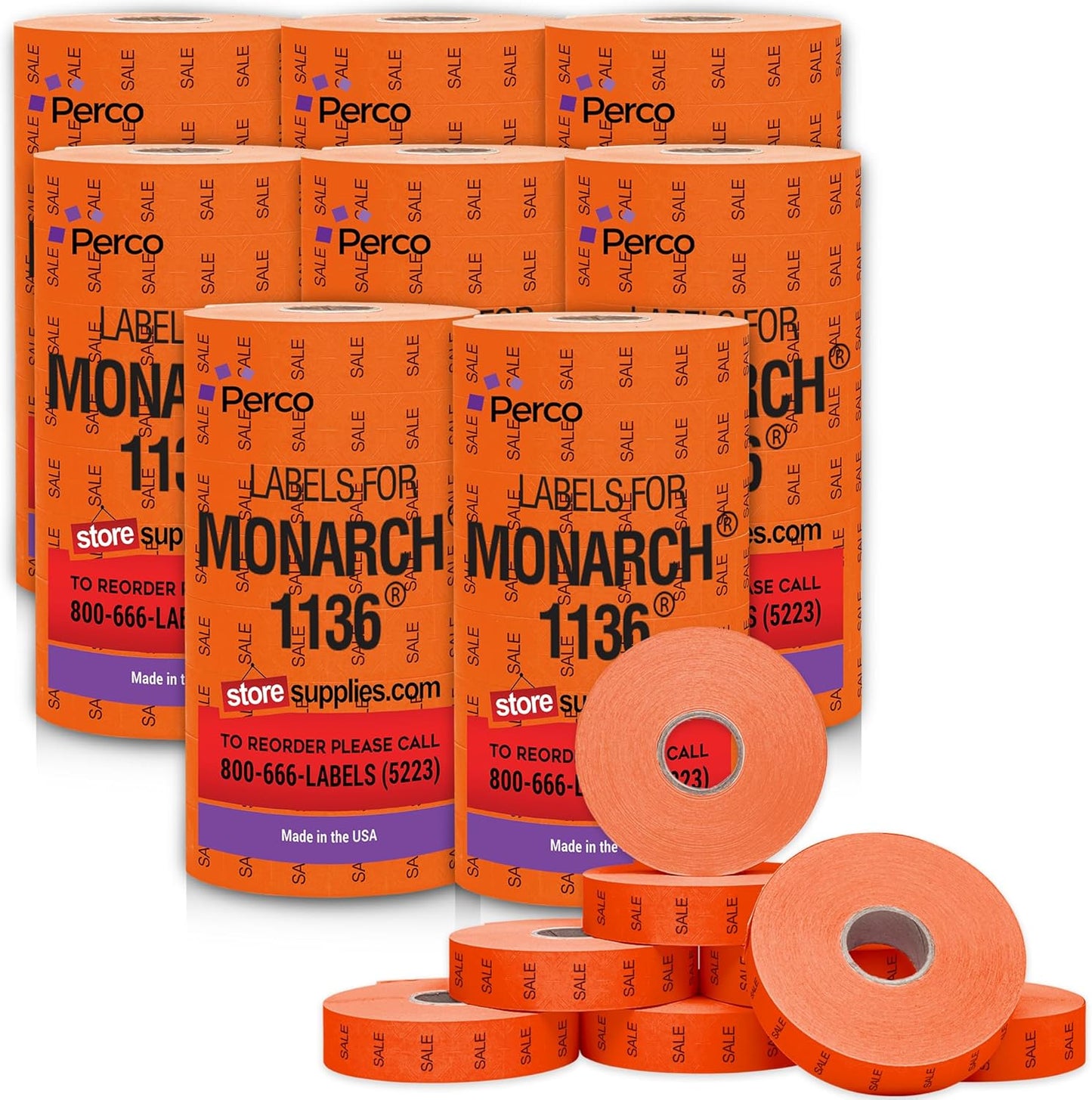 Perco Sale Pricing Labels for Monarch 1136 Price Gun – Case of 8 Sleeves, 112,000 Pricemarking Labels Value Pack