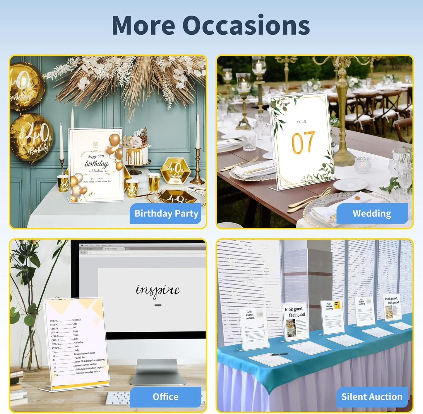 SUNEE 12 packs Clear Plastic Sign Holders for 8.5x11 Paper, Vertical L-shape Frame for Displaying Signs and Menus