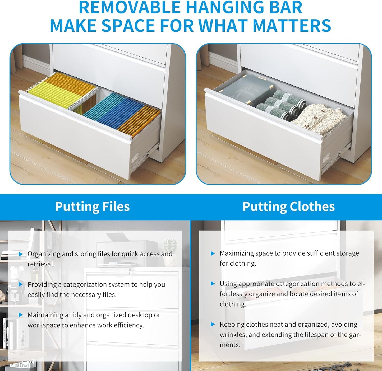 5 Drawer Lateral File Cabinet with Lock, Metal Lateral Filing Cabinet for Home Office, Steel Wide Horizontal Filing Cabinets for Letter/Legal/A4/F4 Hanging Files (White)