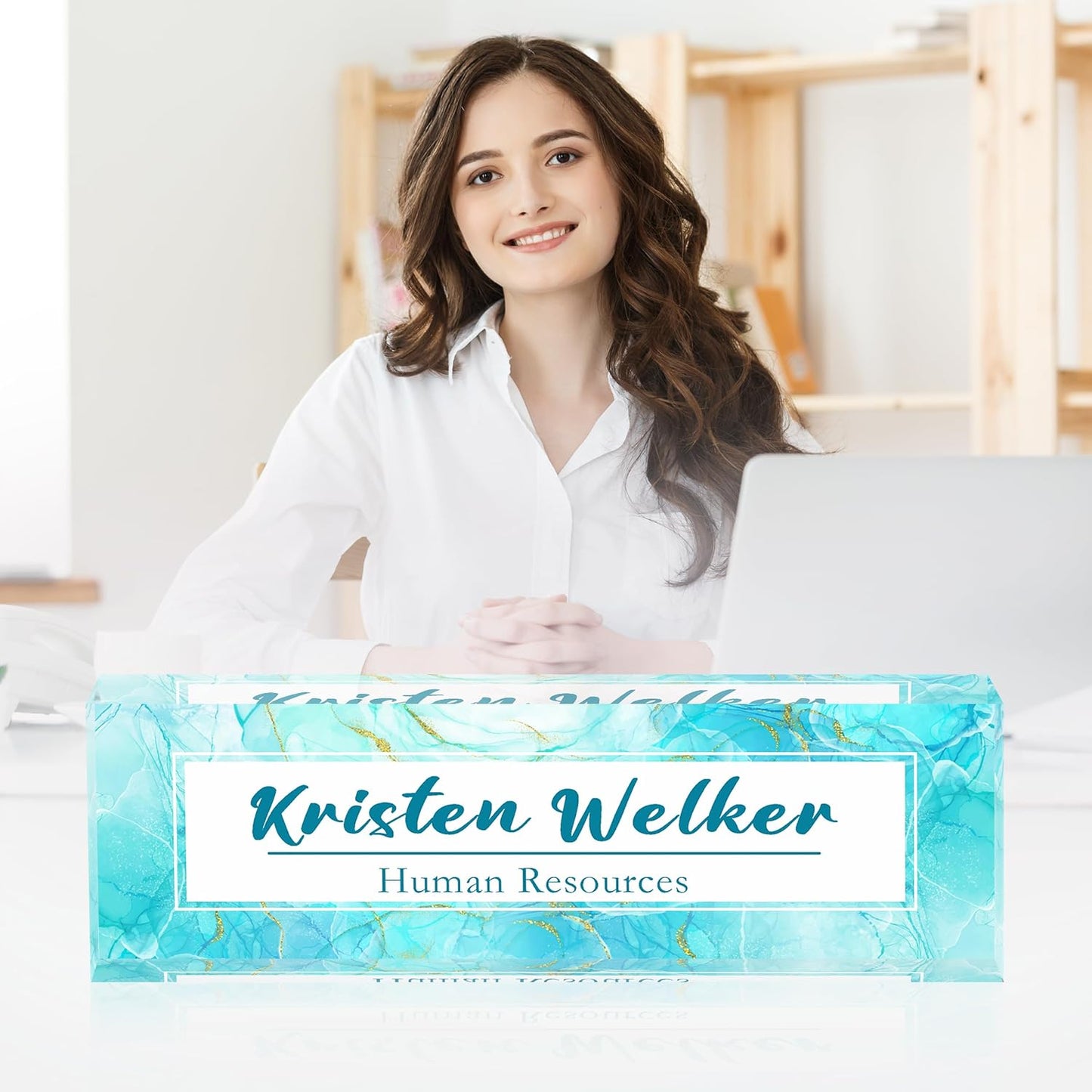 Desk Name Plate Personalized, Premium Gradient Blue Marble Acrylic Desk Name Plate, Personalized Name Plate for Desk, Office Decor for Women or Men Coworkers, Boss, Employee, Teacher