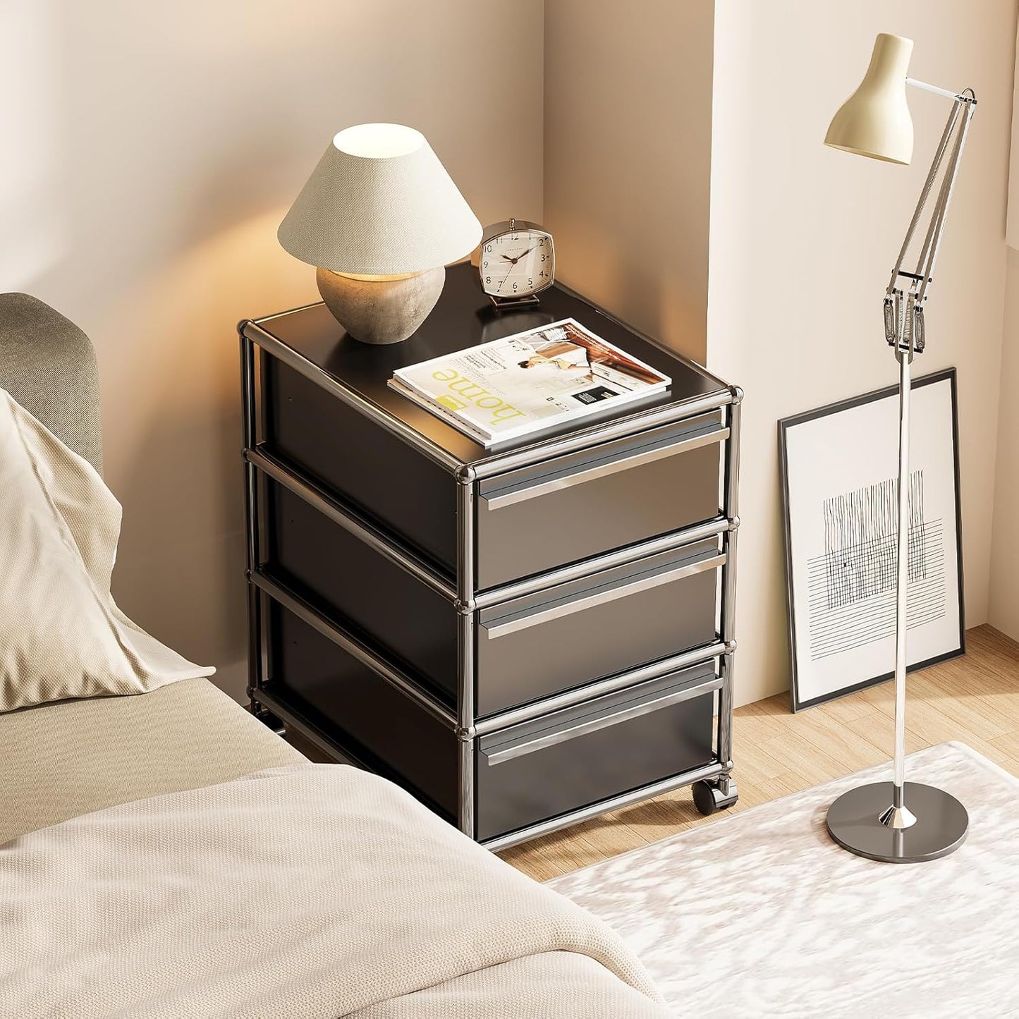 Steel Mobile File Cabinet for Office & Home with 360° Silent Wheels, Smooth Drawer Slides, Large Capacity, Waterproof and Rust-Proof, Stylish & Durable Storage Cabinet (3 Drawer, Black)