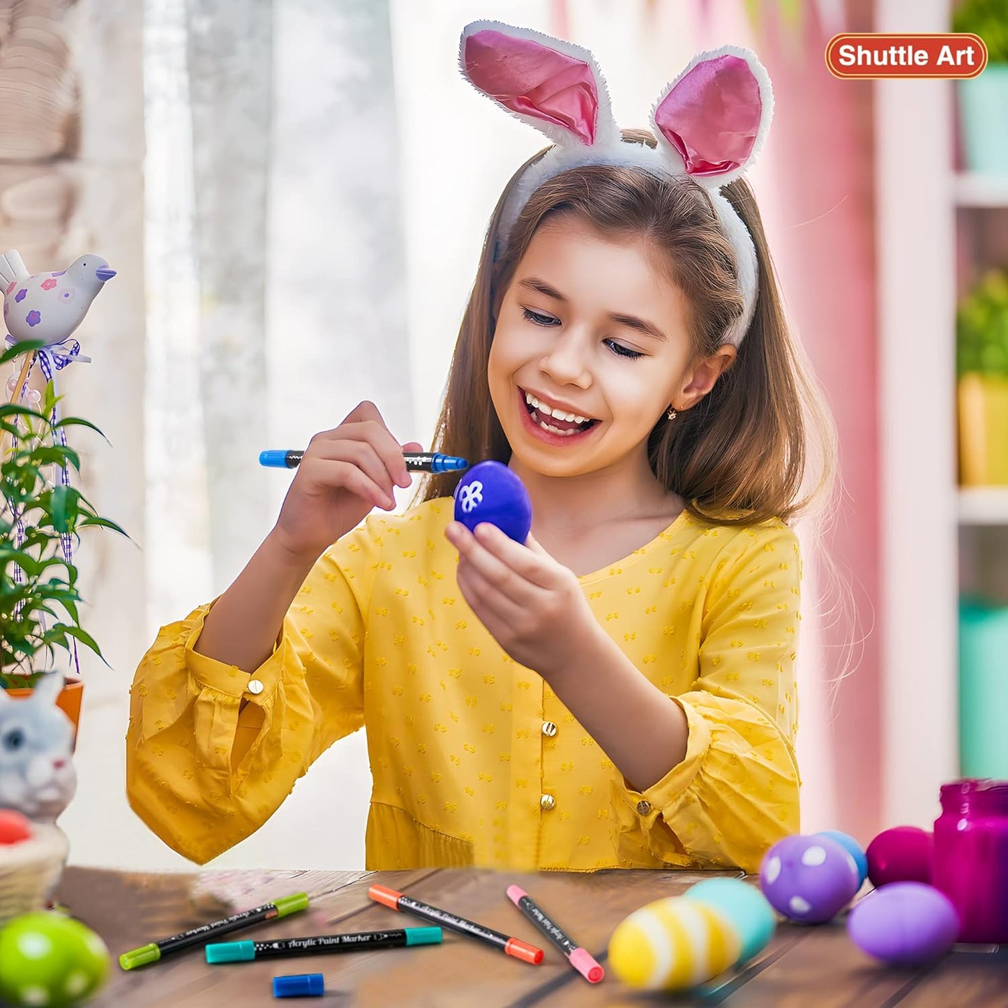 Shuttle Art 36 Colors Dual Tip Acrylic Paint Markers, Dot Tip and Fine Tip Acrylic Paint Pens for Rock Painting, Ceramic, Wood, Canvas, Plastic, Glass, Stone, Calligraphy, Card Making, DIY Crafts