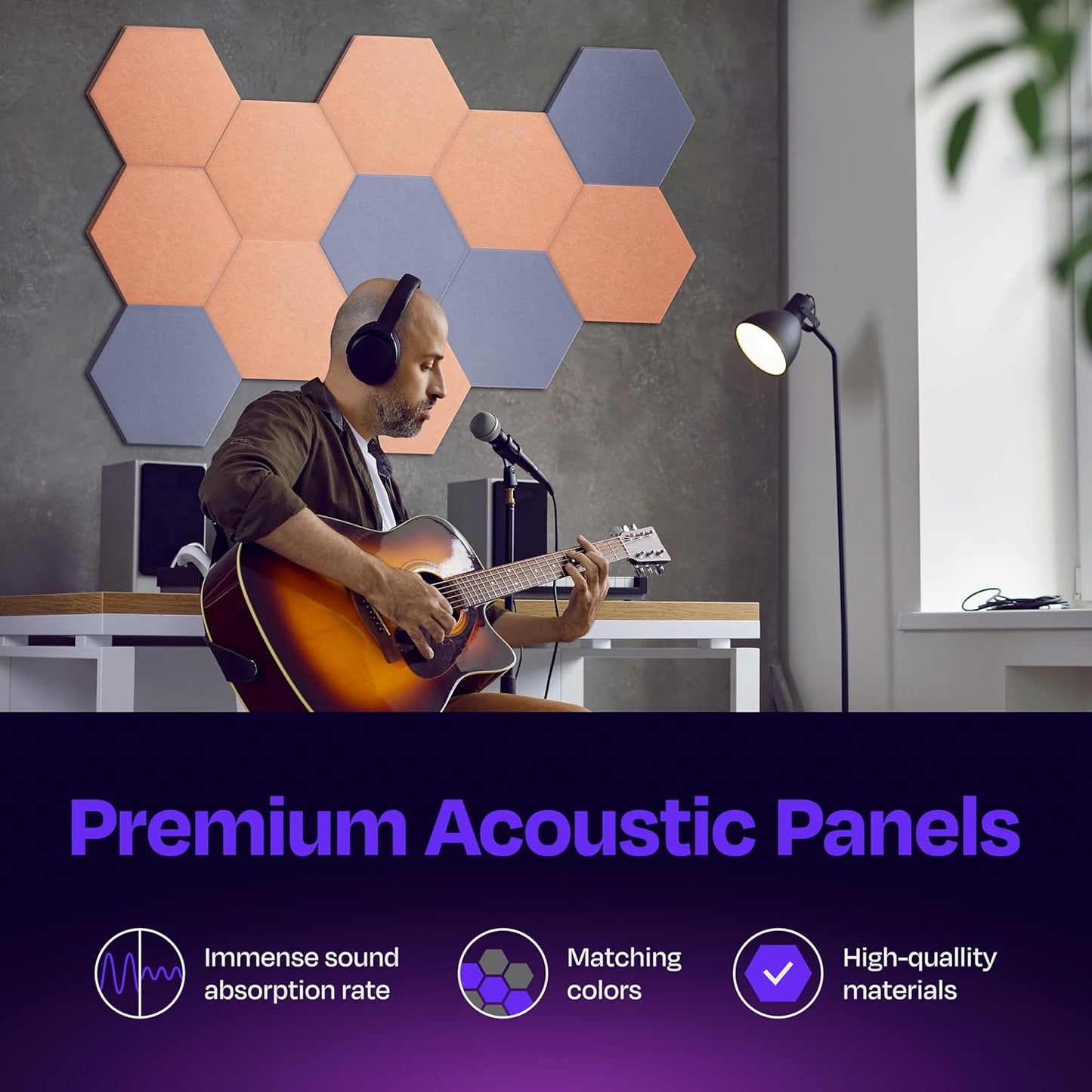 Acoustic Panels 12-Pack Soundproof Wall Panels 14"X12.1"X0.4" Sound Panels High Density Sound Dampening Panels - [Peach Beige Hexagon]