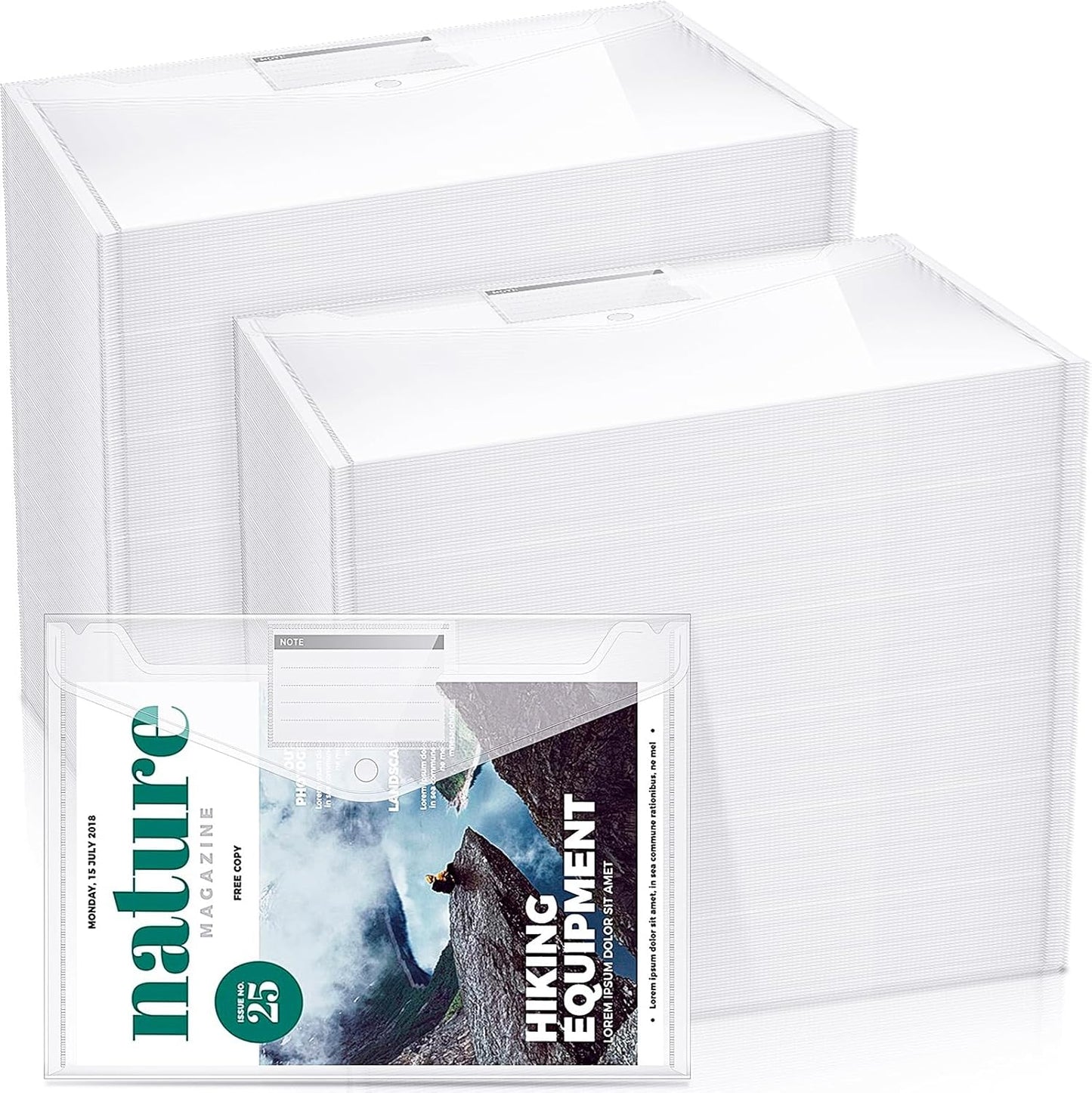 Zhehao 100 Pcs Clear Envelopes with Snap Button Closure A4 Letter Size Plastic Envelope Folder Poly Document File Folders for Home Office(Clear,Pocket Style)