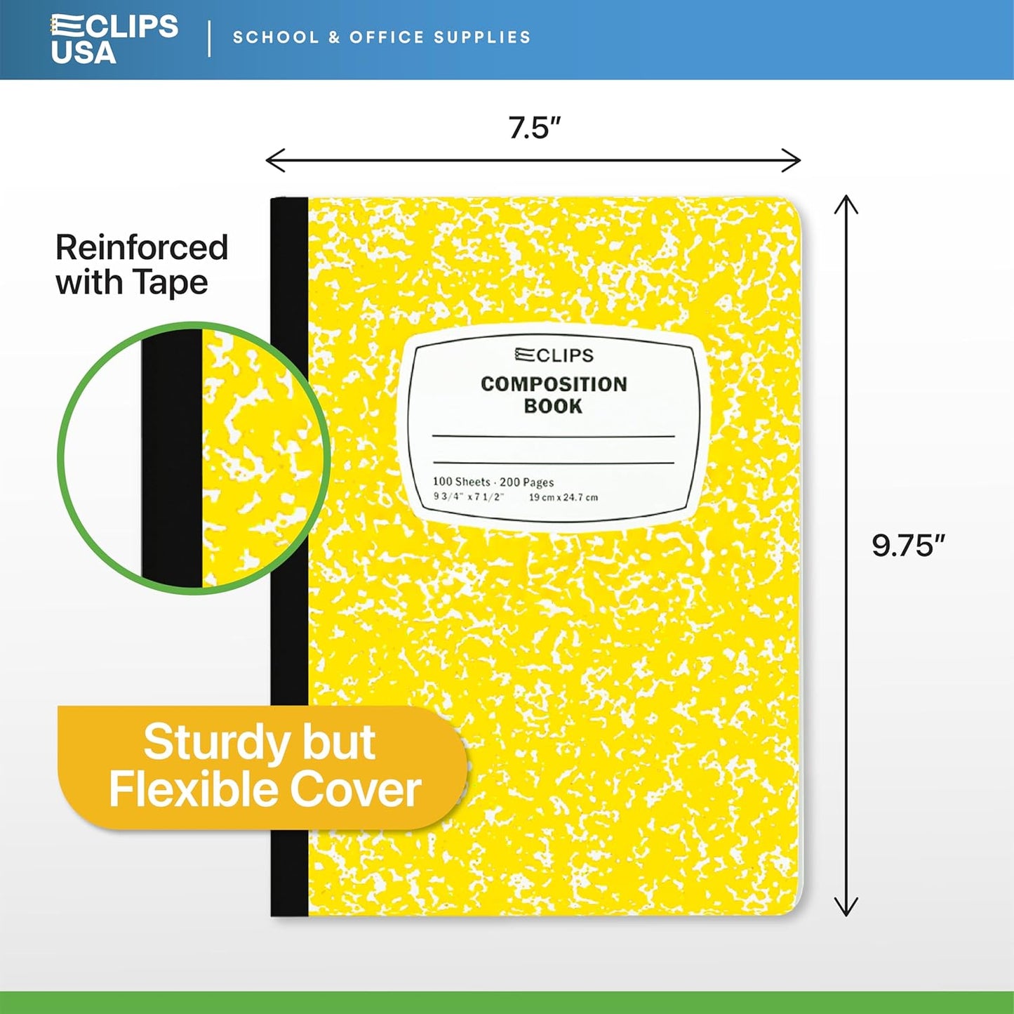 E-CLIPS USA Composition Notebooks, (24 Pack), Wide Ruled Composition Notebook, Marble Composition Notebook, 100 sheets, 200 Pages (24, Yellow)