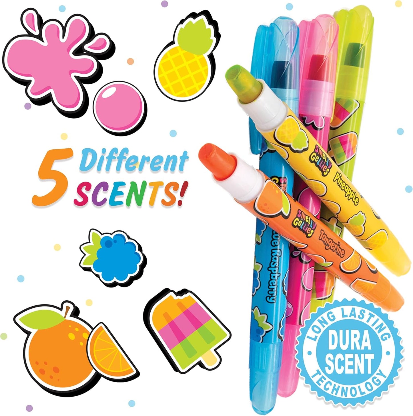 Smelly Gellies - Patented Gourmet Scented Glidewrite Gel Coloring Sticks, Crayons, Highlighters - 5 Count - Gifts for Kids