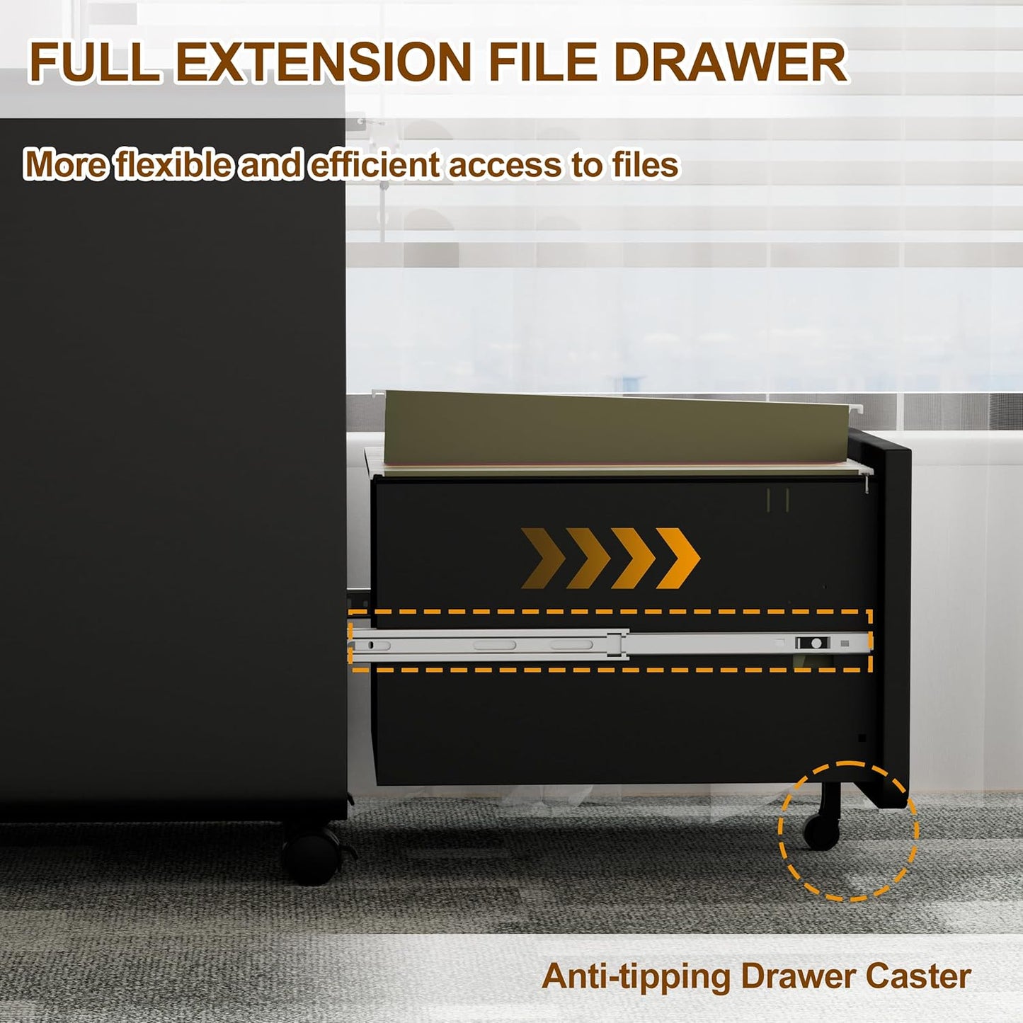 3 Drawer File Cabinet with Lock and 4 Keys, Mobile Metal Filing Cabinet, File Cabinets for Home Office, Under Desk, Pre-Assembly, File Drawer, Letter/Legal/A4 Hanging File Folders