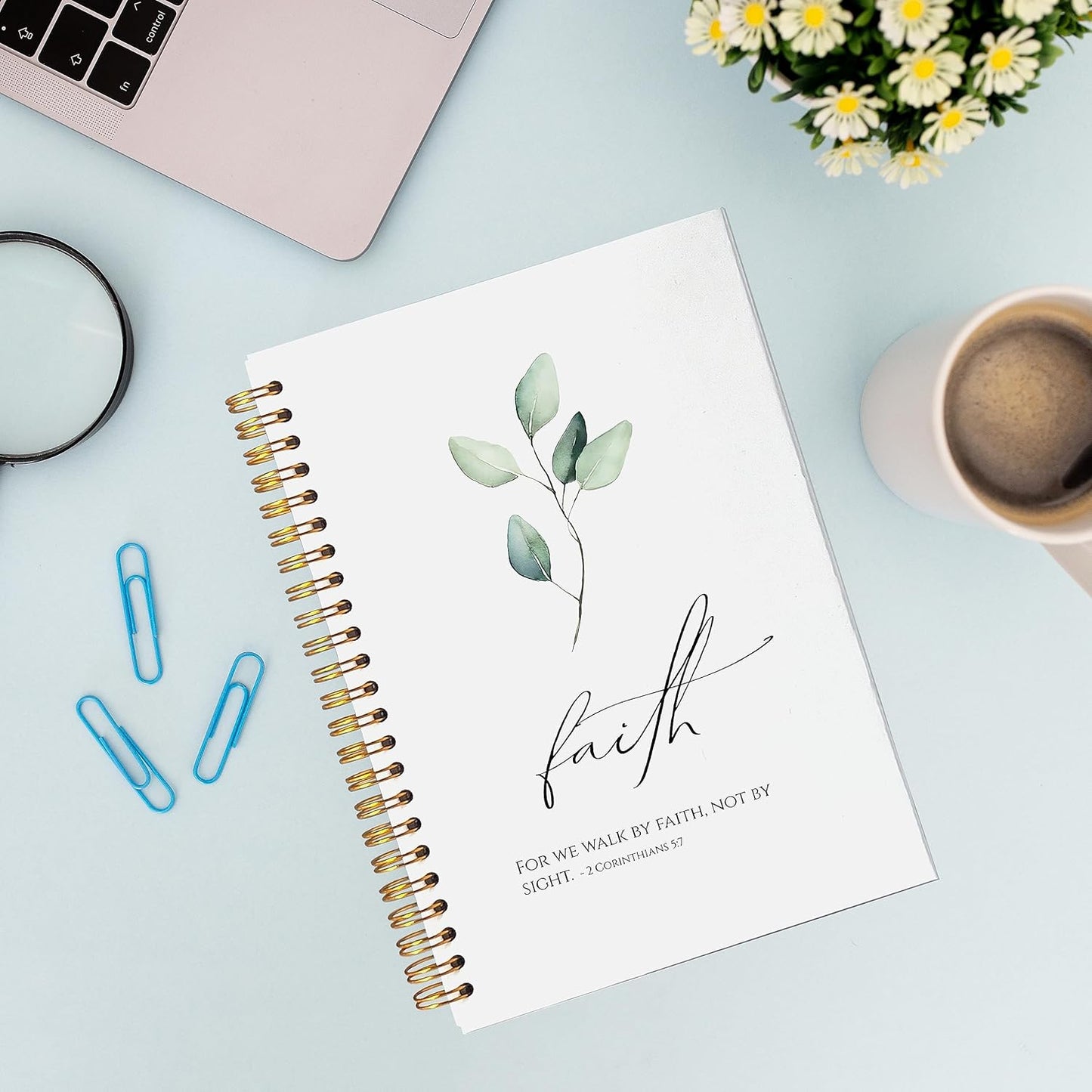 VNWEK Christian Bible Journaling Notebook,Church Notes Notebook,2 Corinthians 5:7 Walk by Faith Spiral Journal 5.5x8.3 Inch,Christian Journals for Women