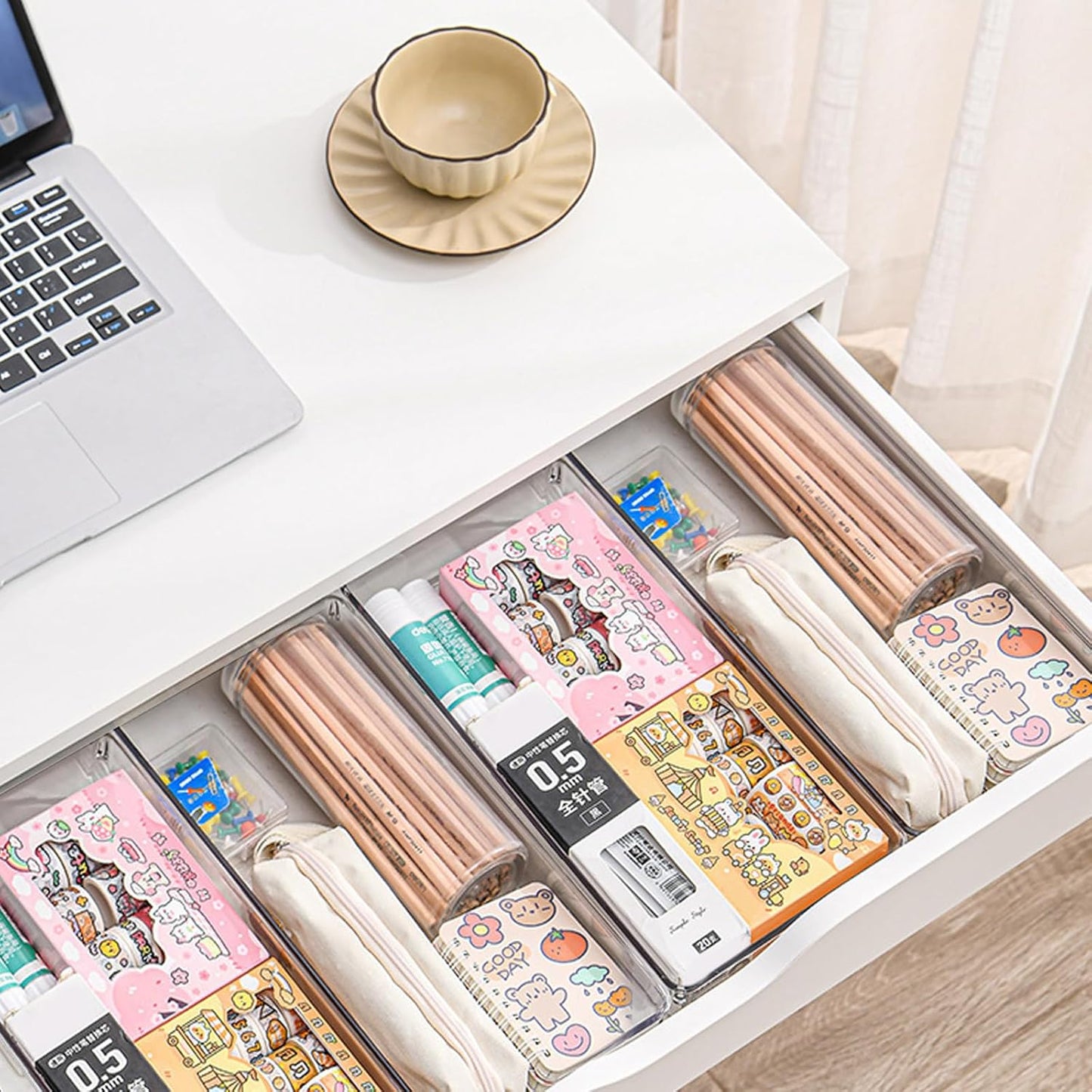 6 Pack Clear Drawer Organizer Trays Plastic Drawer Organizers Set 15 x 6 x 2 Inch Desk Drawer Divider Storage Bins Stackable Drawer Organizer Trays for Dresser Makeup Kitchen Office