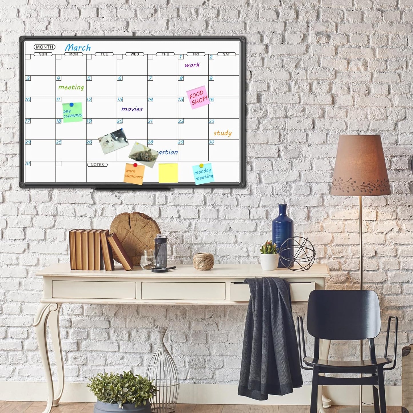 JILoffice Dry Erase Calendar Whiteboard - Magnetic White Board Calendar Monthly 36 X 24 Inch, Black Aluminum Frame Wall Mounted Board for Office Home and School