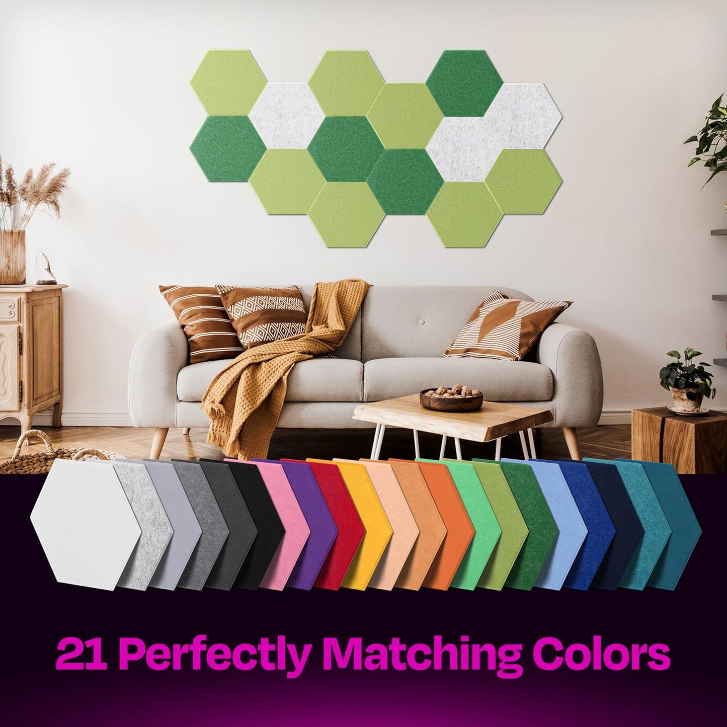 Acoustic Panels 12-Pack - 12"X10.4"X0.4" Soundproof Wall Panels - High Density Sound Dampening - Gin Green Hexagon