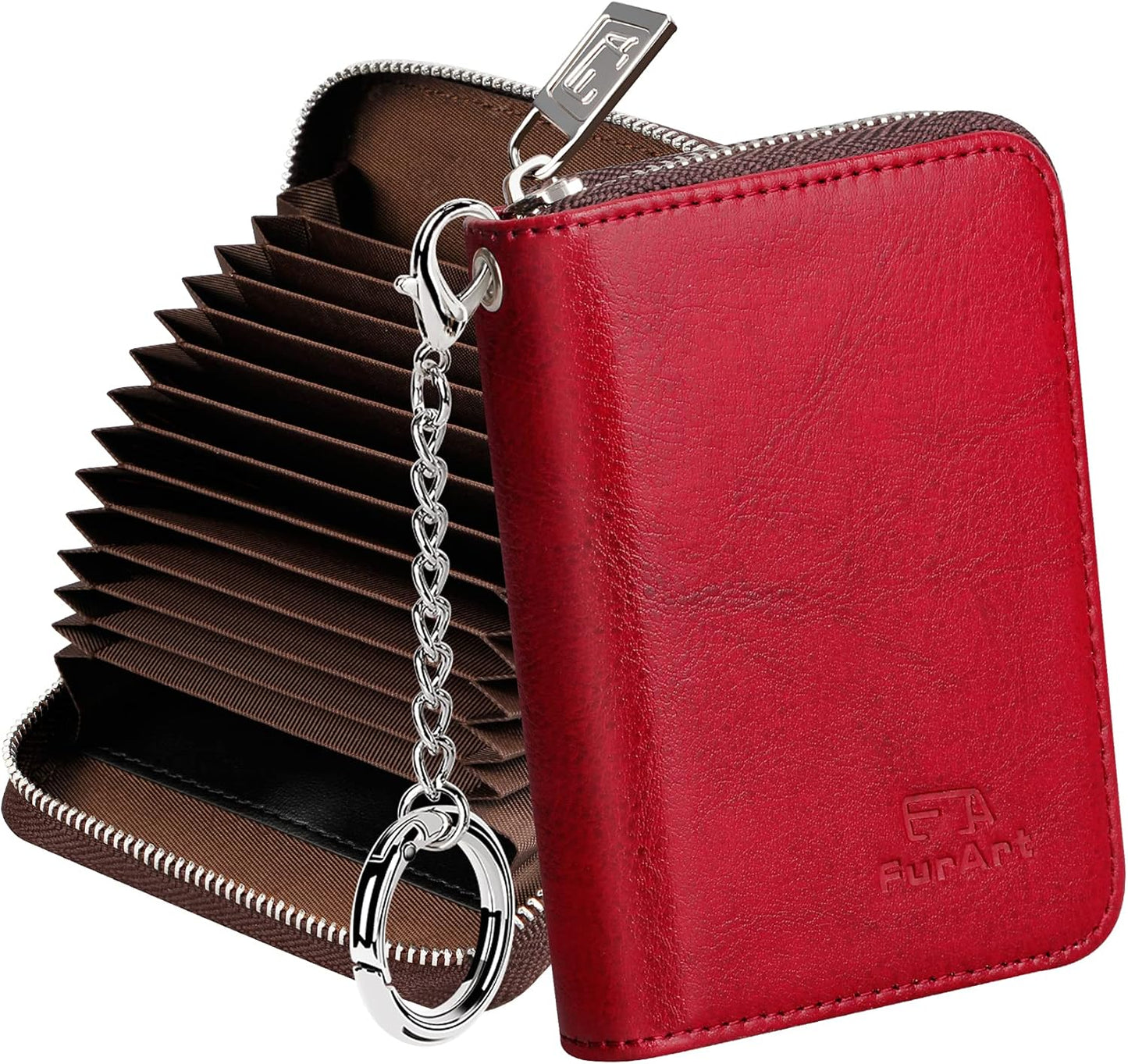 FurArt Zipper Wallet Women, RFID Blocking Credit Card Wallet, Business Card Holder, Compact Size KeyChain Wallet