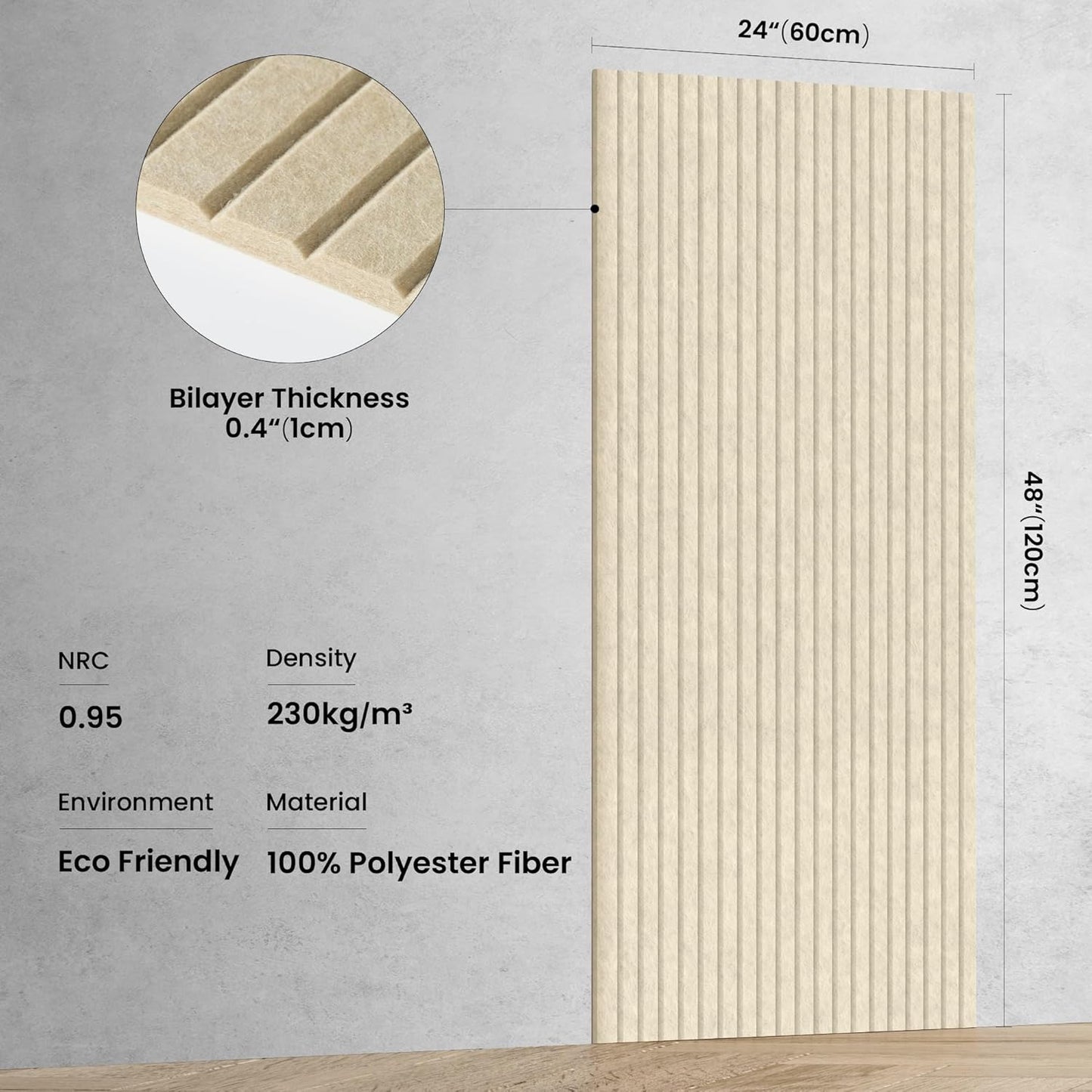 5 Pack Acoustic Panels, 48 x 24x 0.4 Inch Sound Proof Panels for Walls, Premium Wall Sound Absorbing Panels, Decorative Sound Dampening Panels for Media Room, Office and Studio,Camel