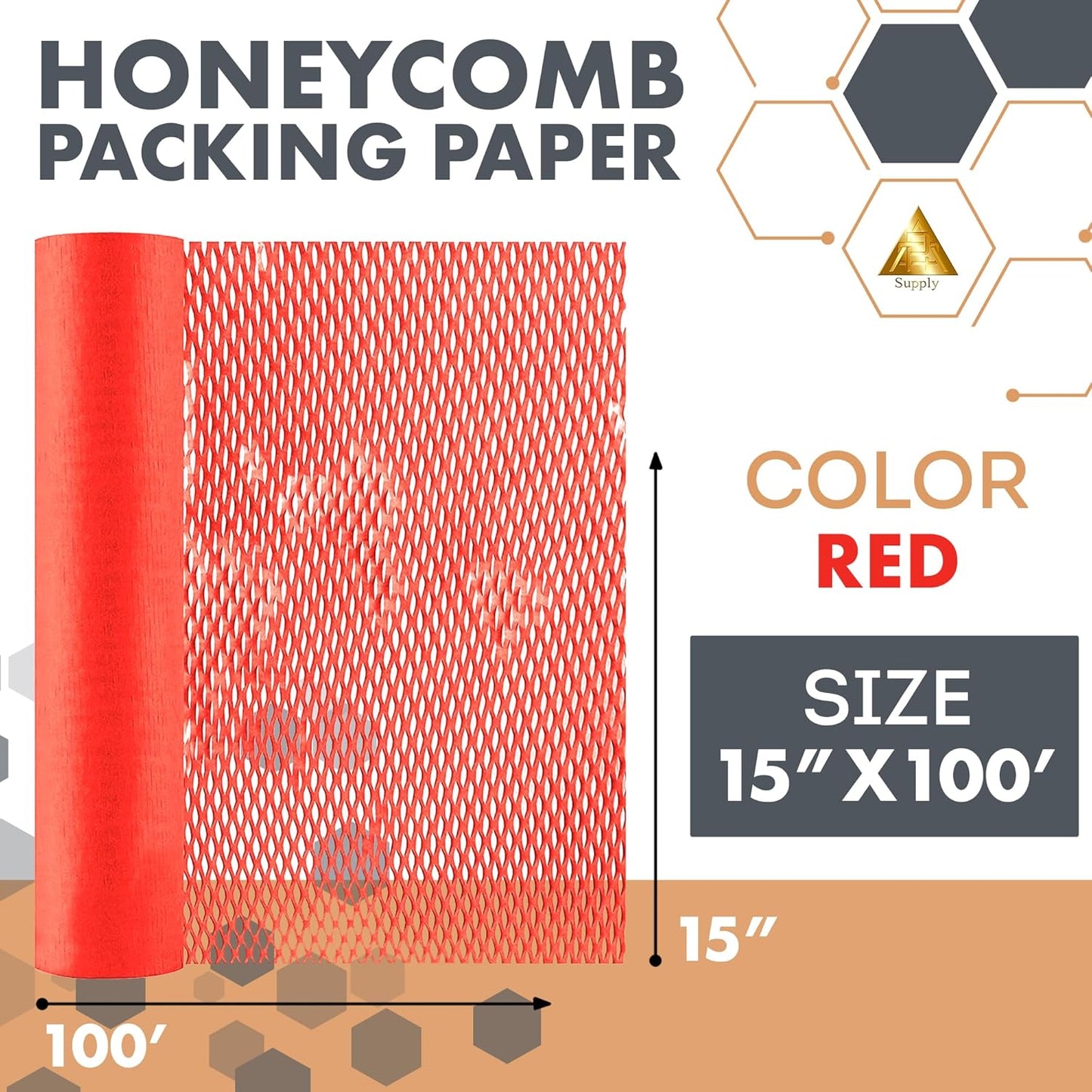 Red Honeycomb Packing Paper for Moving Breakables, 15 Inch x 100 Feet. Fragile Shipping Supplies. Perforated Packing Materials for Fragile Items. Moving Paper Wrap. Eco Friendly Packaging