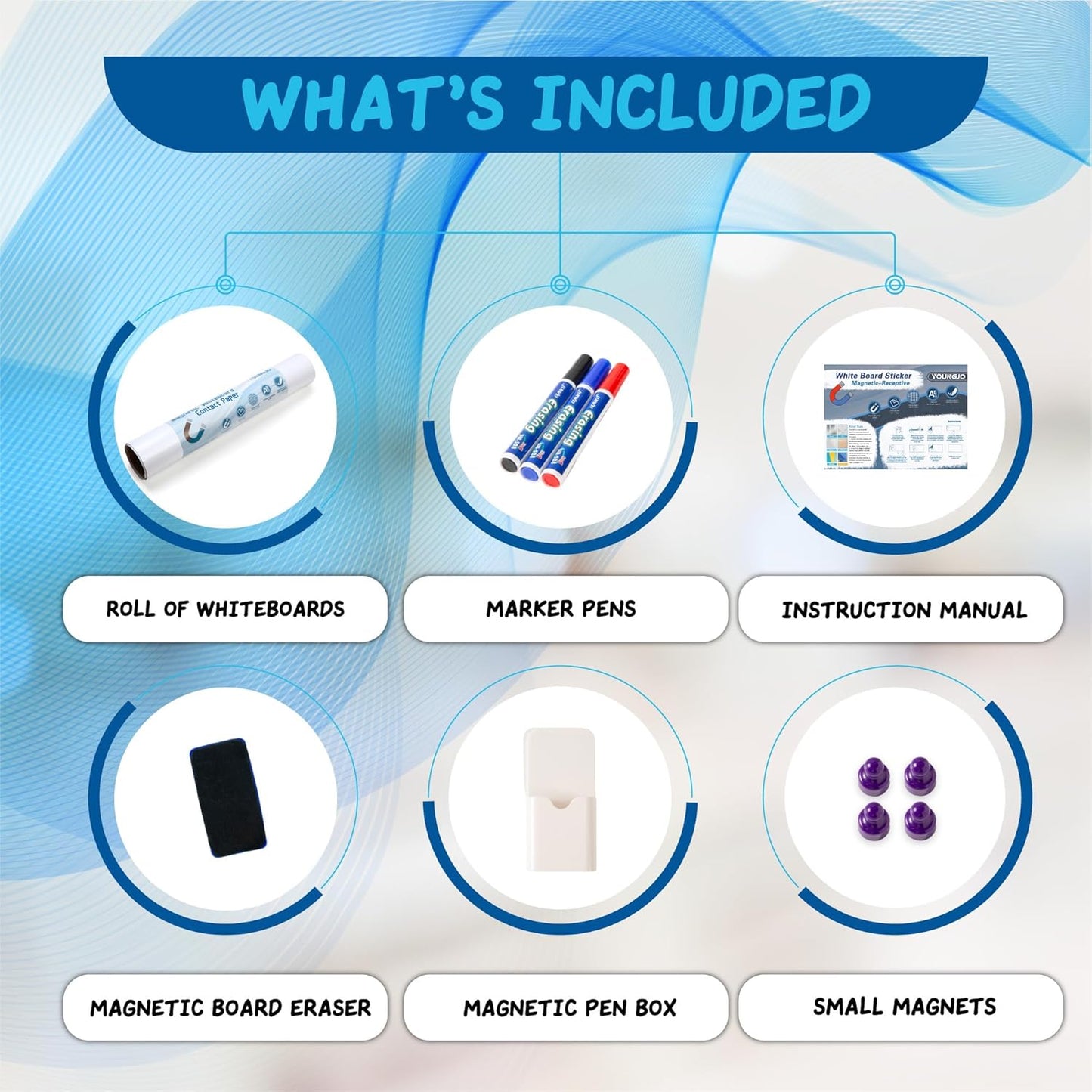 YOUNGJQ Magnetic Whiteboard Contact Paper 20" x 12" Adhesive Dry Erase White Board Sticker for Wall Peel and Stick Wallpaper for Fridge Home Office