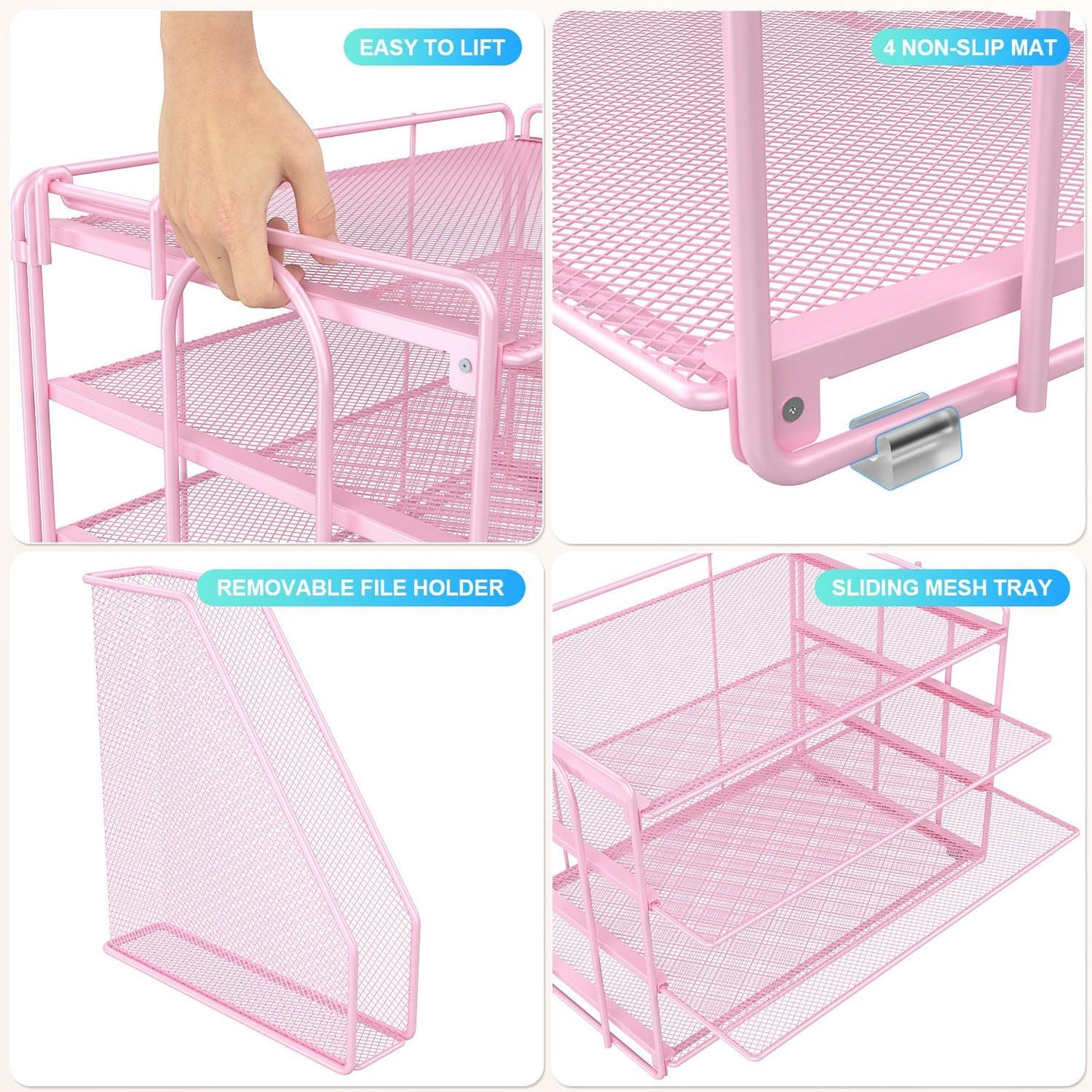 gianotter 4-Tier Paper Organizer With Magazine Holder, Desk Organizers and Accessories, Pink Desk Accessories, File Organizer for Office Supplies Storag(Pink)