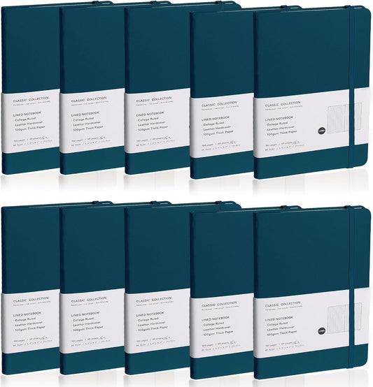 Lined Journal Notebook, 10Pack(Turquoise), 160 Pages, Medium 5.7 inches x 8 inches - 100 gsm Thick Paper, Hardcover