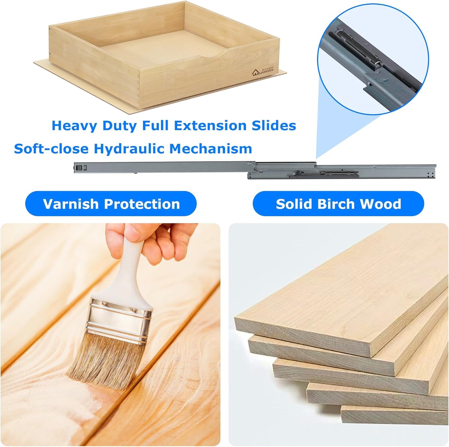 WelFurGeer Premium Birchwood Pull-Out Cabinet Drawers, 14" W x 22" D Pull Out Cabinet Organizer, Soft Close Slide-Out Shelves for Kitchen Cabinets, Heavy-Duty Cabinet Organizer for Home & Kitchen