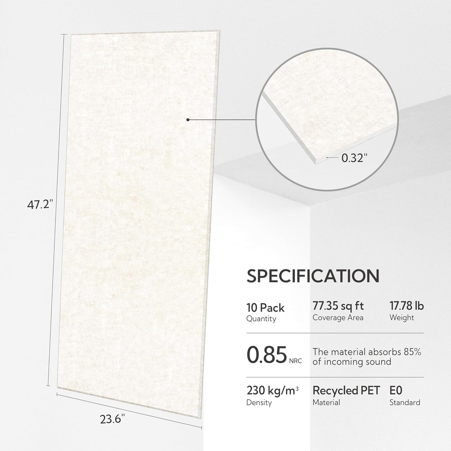 Olanglab Acoustic Wall Panels 10 Pack, 48 x 24 per Acoustic Panels Sound Absorbing, Sound Panels for Home Studio and Office, Plain Light Beige