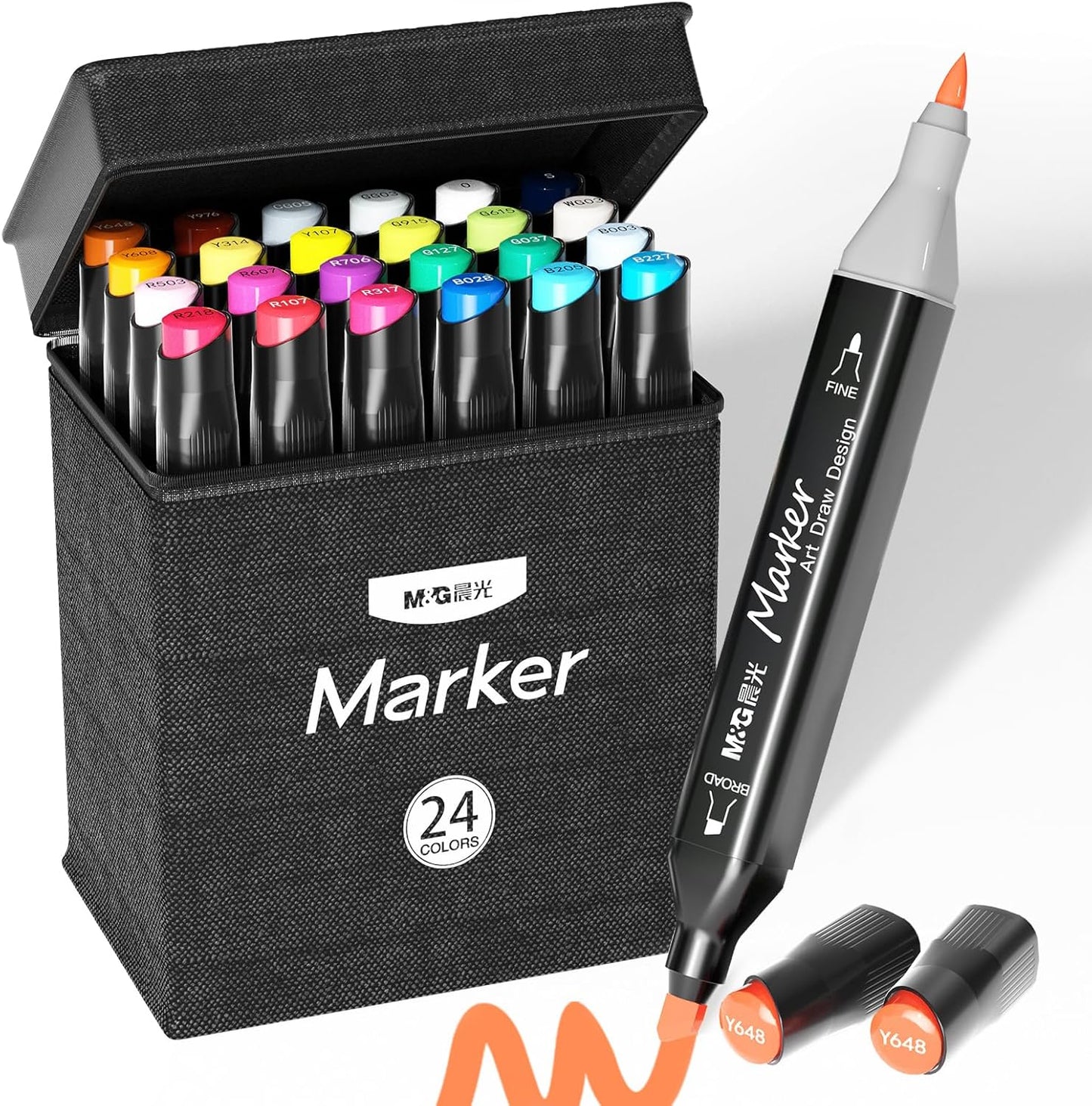 M&G 24 Colors Alcohol Based Dual Tip Permanent Art Markers Set, Sketch Markers for Adult Kid Coloring Book, Illustration Painting Card Making