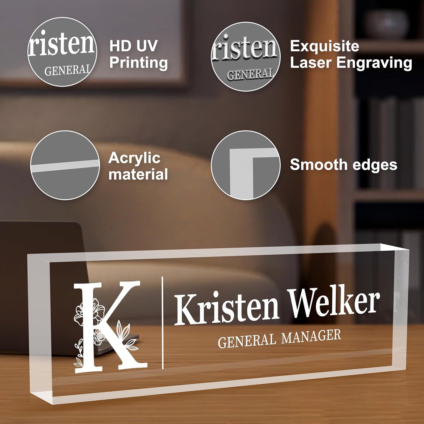 Personalized Desk Name Plates, Acrylic Engraved Name Plate for Desk, Custom Office Gifts & Desk Decor for Women Men, Employee Appreciation Gifts for Boss Teacher Nurse