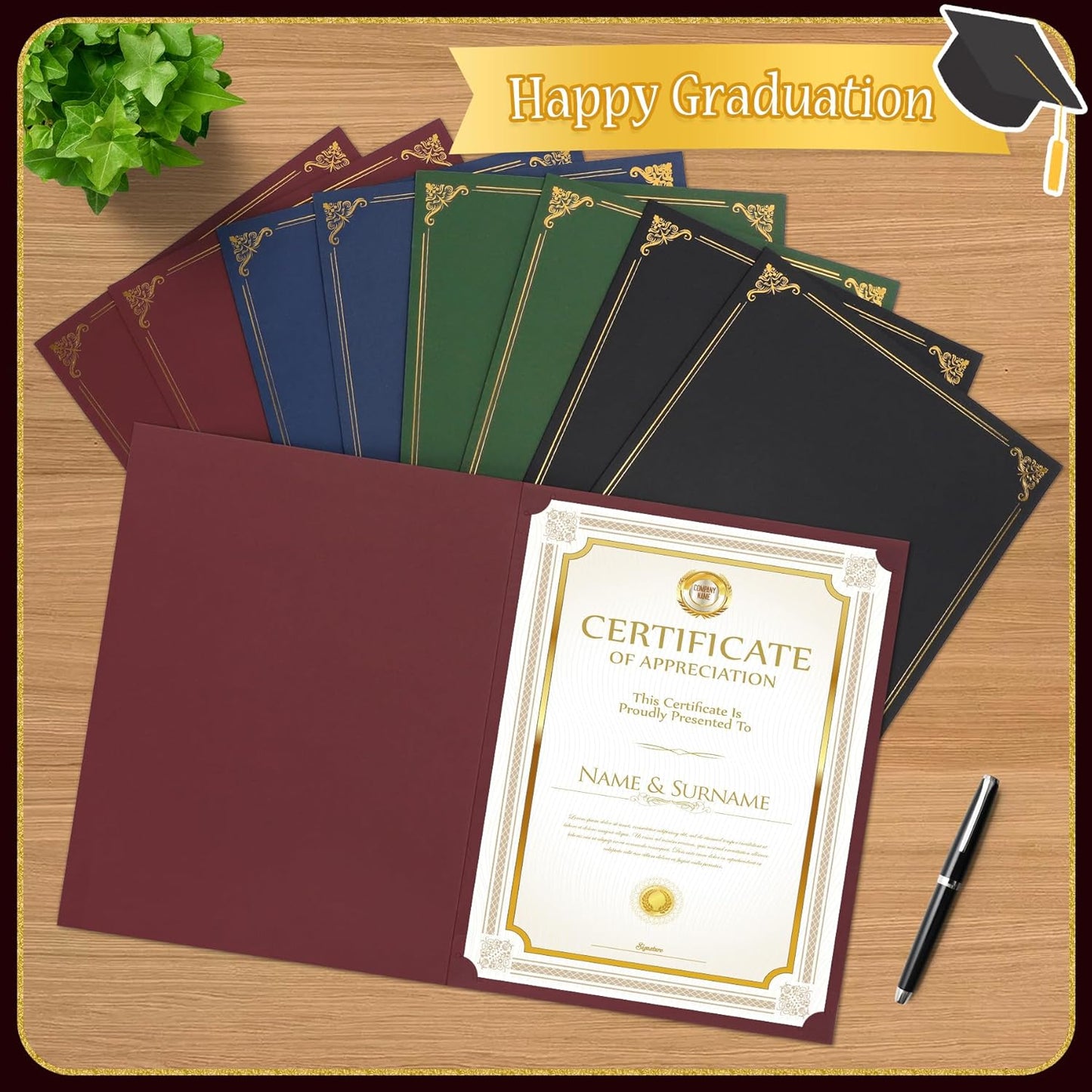 Ndsox 50 Packs Burgundy Certificate Holders, Graduation Diploma Holders, 350GSM, Diploma Covers with Gold Foil Border for Letter Size 8.5" x 11" Award Certificate Paper, Cardstocks and Documents