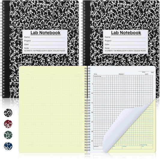 Carbonless Lab Notebook Carbon Copy Laboratory Engineering Chemistry Computation Notebook Science Grid Contains Set Pages Sheets Total Coil Binding(8.5'' X 11'',Black,2 Pack)