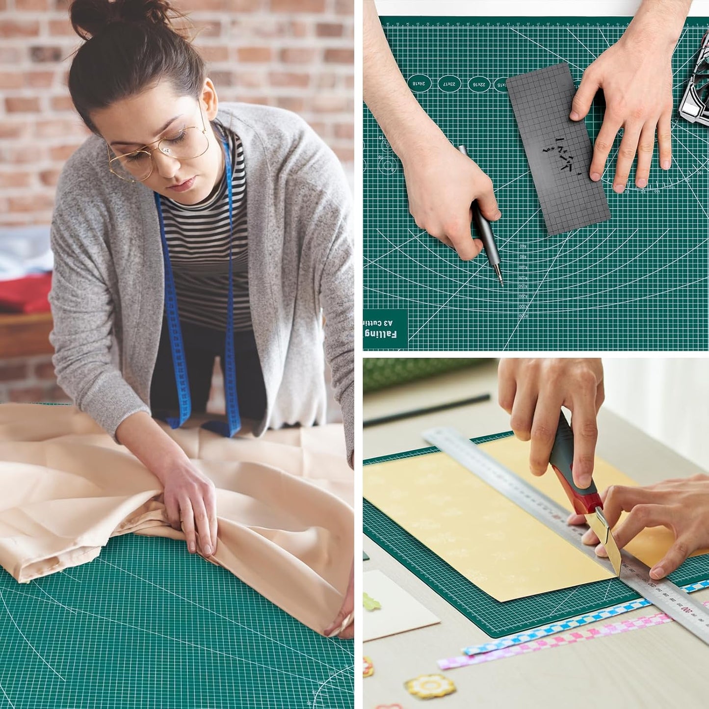 Falling in Art Self Healing Cutting Mat, 24x36" Cutting Mats for Sewing, Double-sided 5-Ply Fabric Cutting Board for Crafting, Quilting and Sewing Projects, Green