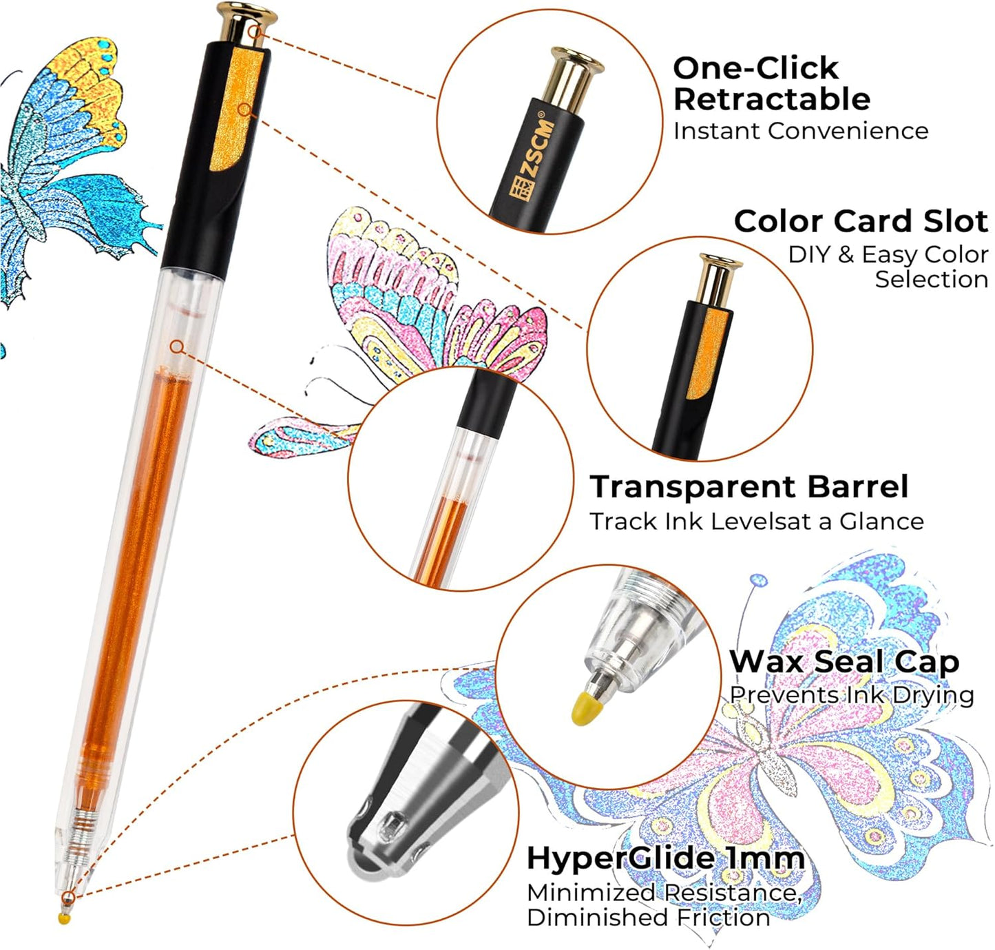 Retractable Super Glitter Gel Pens, 12 Colors Large Capacity Metallic Sparkle Gel Ink Pens, 1 mm Fine Point Smooth Writing Color Pen for Adult Coloring Book Note Taking Aesthetic Art Supplies