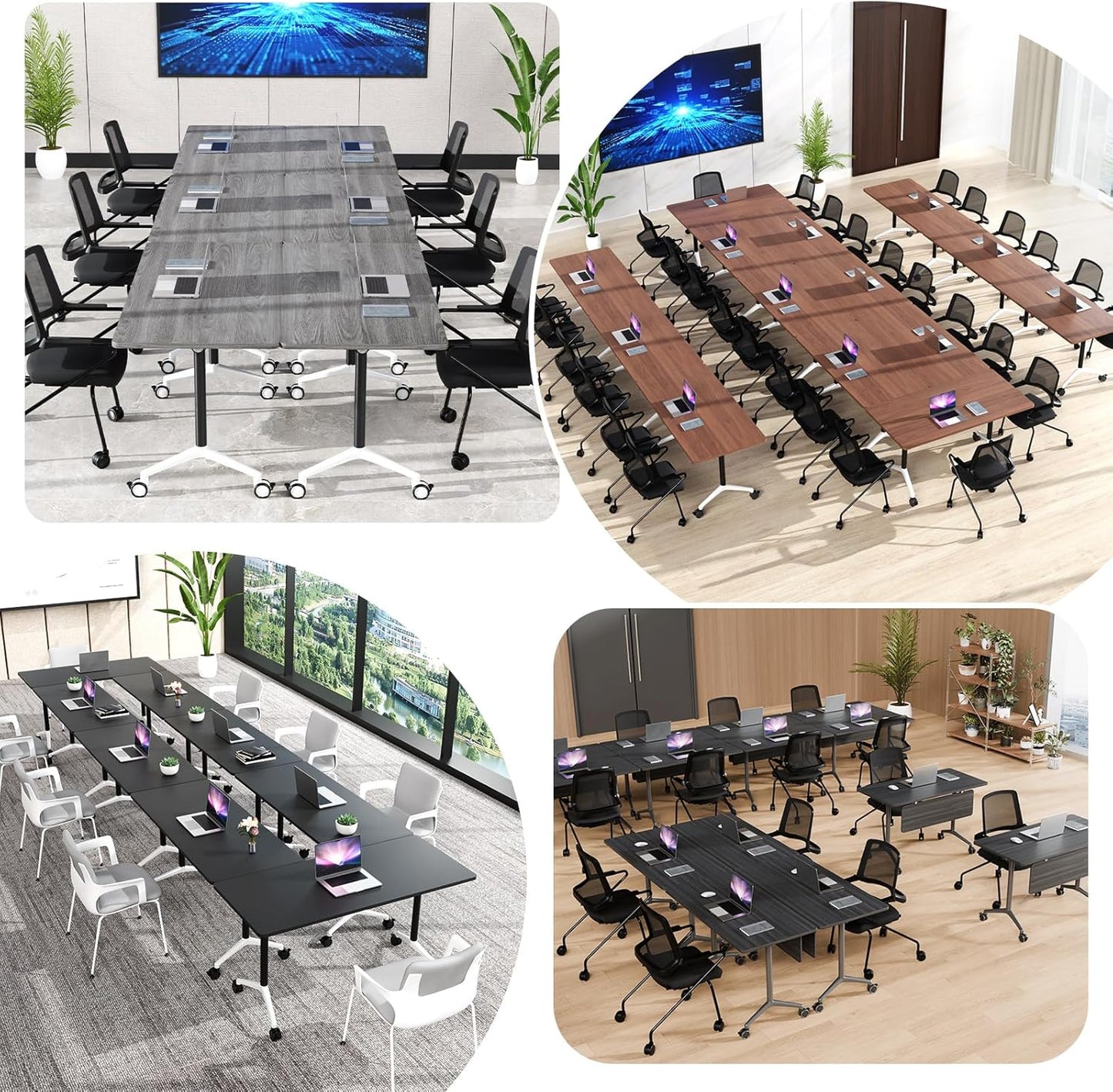 Conference Room Table, Folding Conference Tables,Thicken Grey Tabletop,Flip Top Wooden Seminar Meeting Room Table for Conference Room Offices (8, Black, 70.8”)