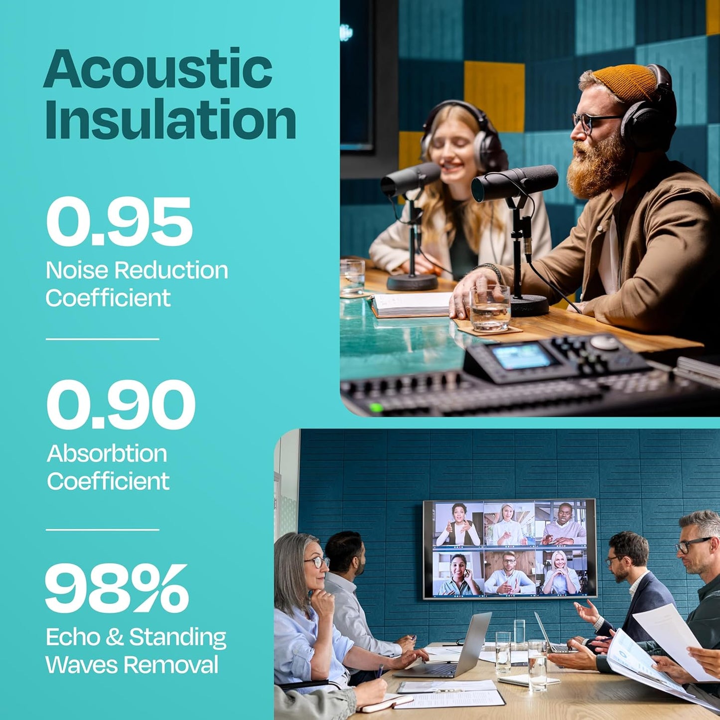 Acoustic Panels 12-Pack Soundproof Wall Panels 12"x12"x0.4" Decorative Sound Dampening for your Home, Office, Studio, Bedroom & More with Unique LineWave Carving [Ocean Turquoise]