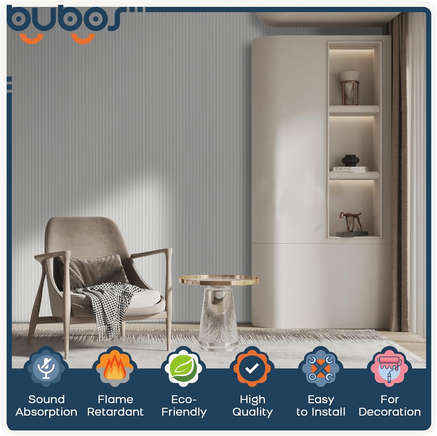 BUBOS 10 Pack Large Acoustic Panels,47.2" X 23.6" X 0.4" Acoustical Wall Panel,Self-Adhesive Sound Proof Foam Panels, Decorative Soundproof Wall Panels for Home Studio Office (White)