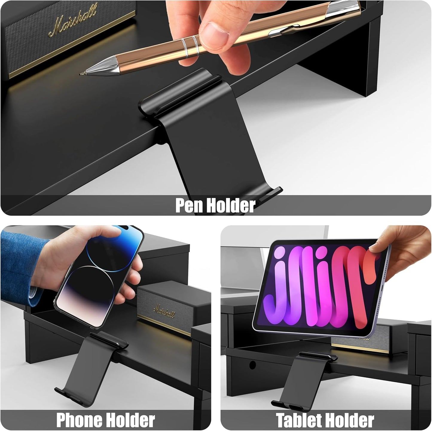 Simple Houseware Desk Dual Monitor Stand Riser with Pull-Out Drawers, Black