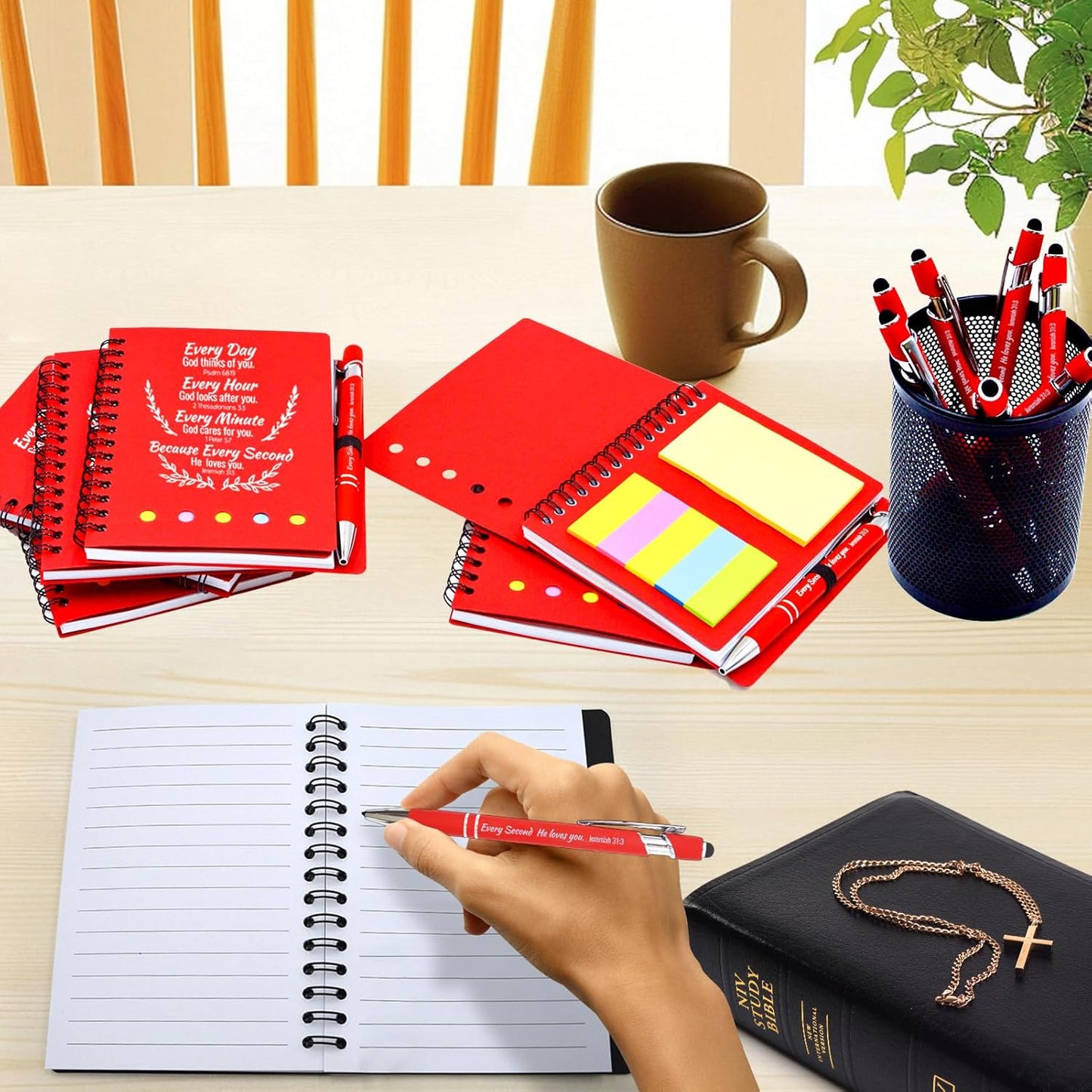 200 Pcs Bulk Fathers Day Christian Gifts Prayer Journal for Woman - 100 Set Religious Notepad with Christian Pen - Bible Notebook - Church Gifts for Inspirational, Bible Study, Devotions ( Red )