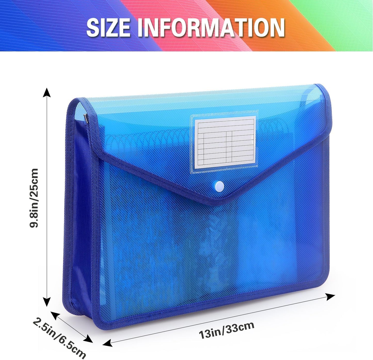 Plastic Expanding File Folder, Transparent envelopes with Snap Closure, No Dividers, Large Capacity, Fit Letter/A4 Size (Blue)