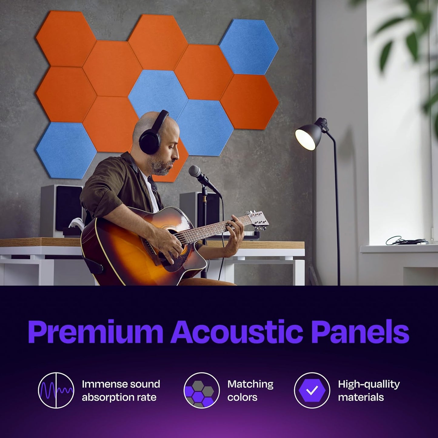 Acoustic Panels 12-Pack Soundproof Wall Panels 14"X12.1"X0.4" Sound Panels High Density Sound Dampening Panels - [Poppy Orange Hexagon]