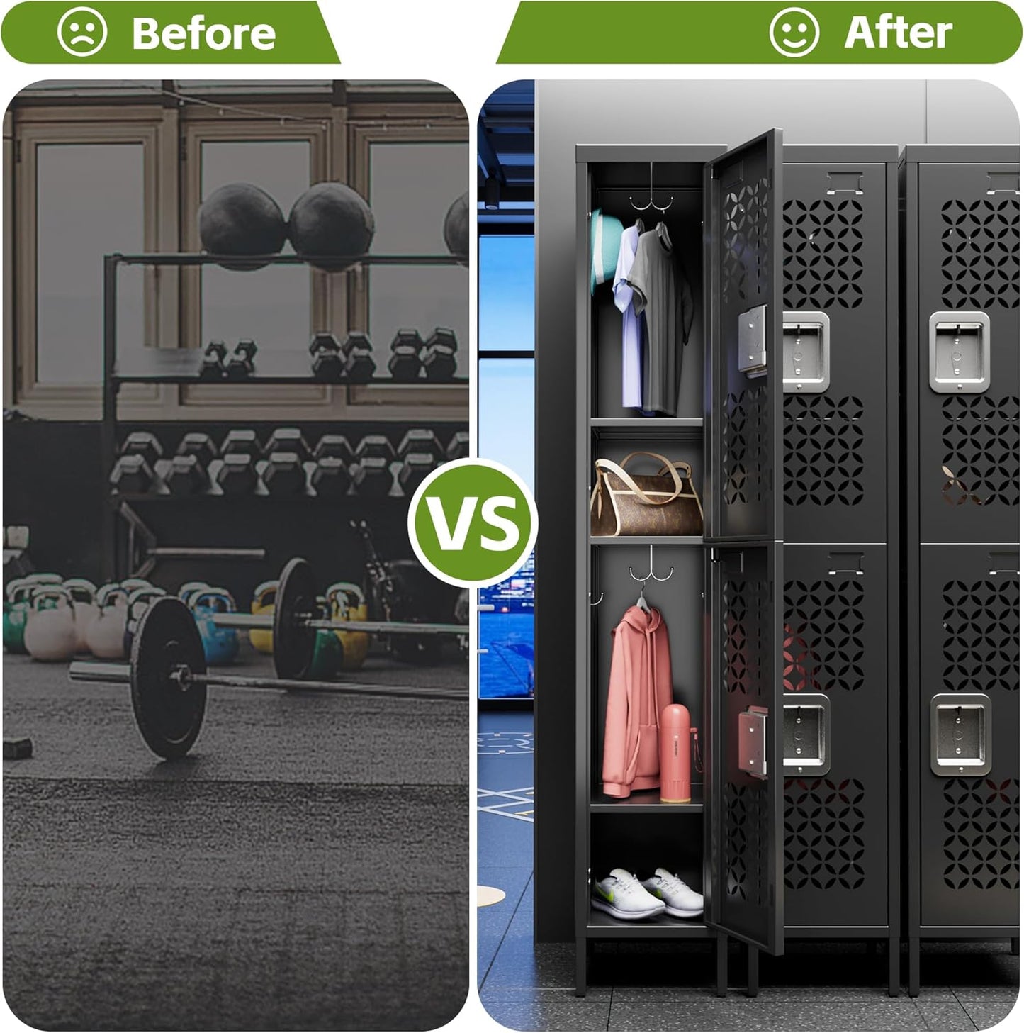 2 Doors Metal Locker with Adjustable Shelves and 6 Hooks,Metal Lockers for Employees for Gym,School,Office,Home,Garage,Assembly Required,Black