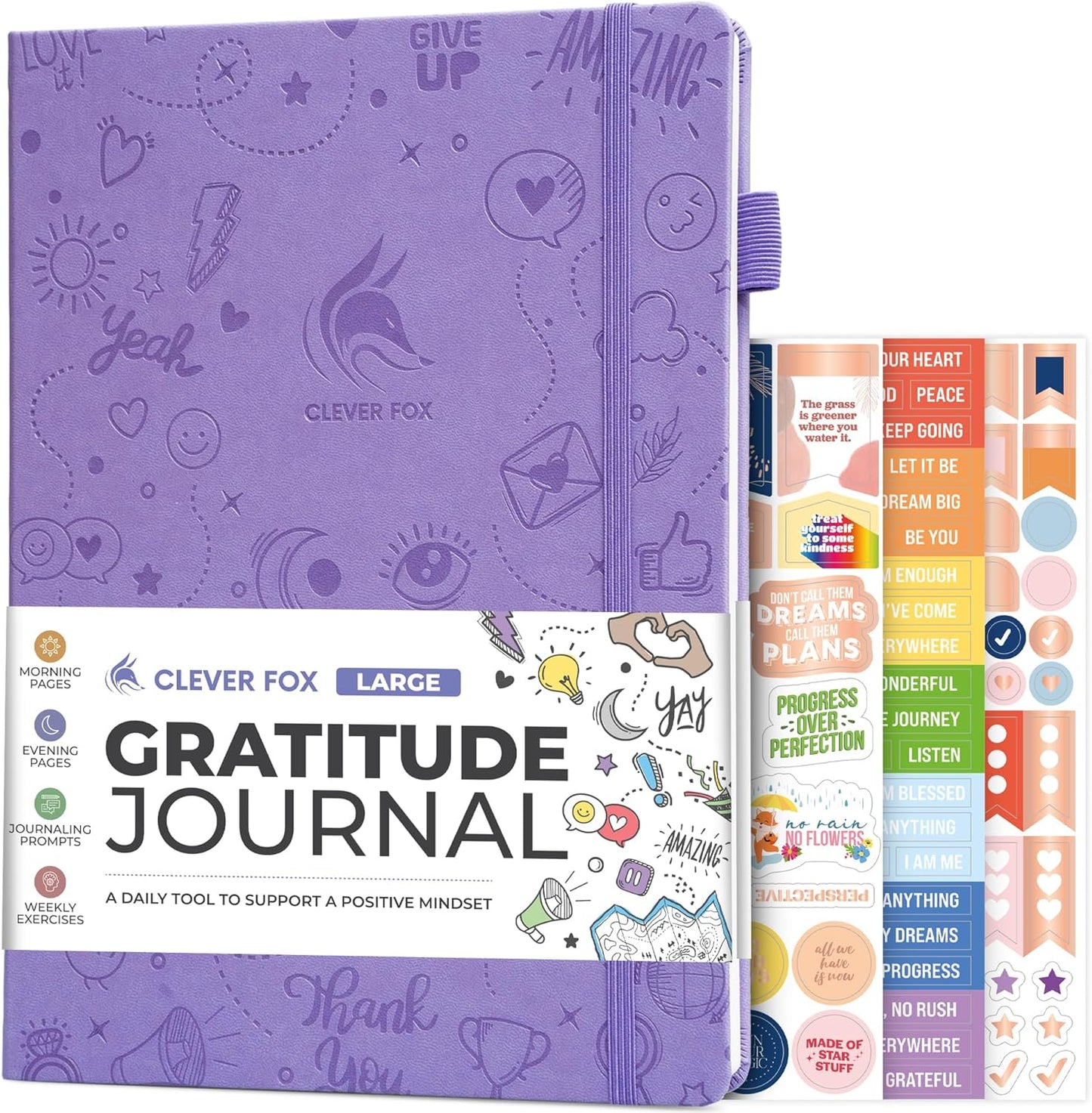 Clever Fox Gratitude Journal Large – Happiness, Positivity & Affirmation Journal – Inspirational Daily Notebook, 3 Months, 8.3x11” (Lavender)