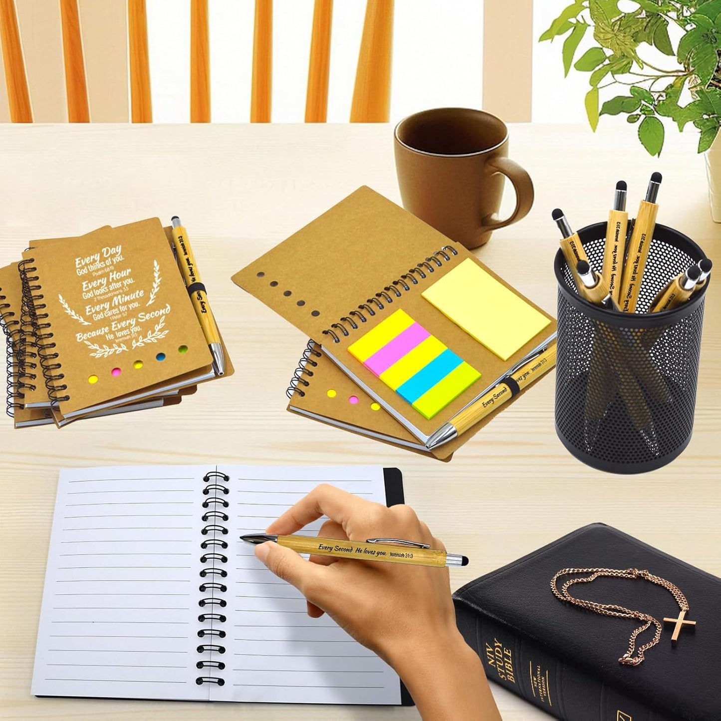 400 Pcs Bulk Fathers Day Christian Gifts Prayer Journal for Woman - 200 Set Religious Notepad with Christian Pen - Bible Notebook - Church Gifts for Inspirational, Bible Study, Devotions ( Brown )