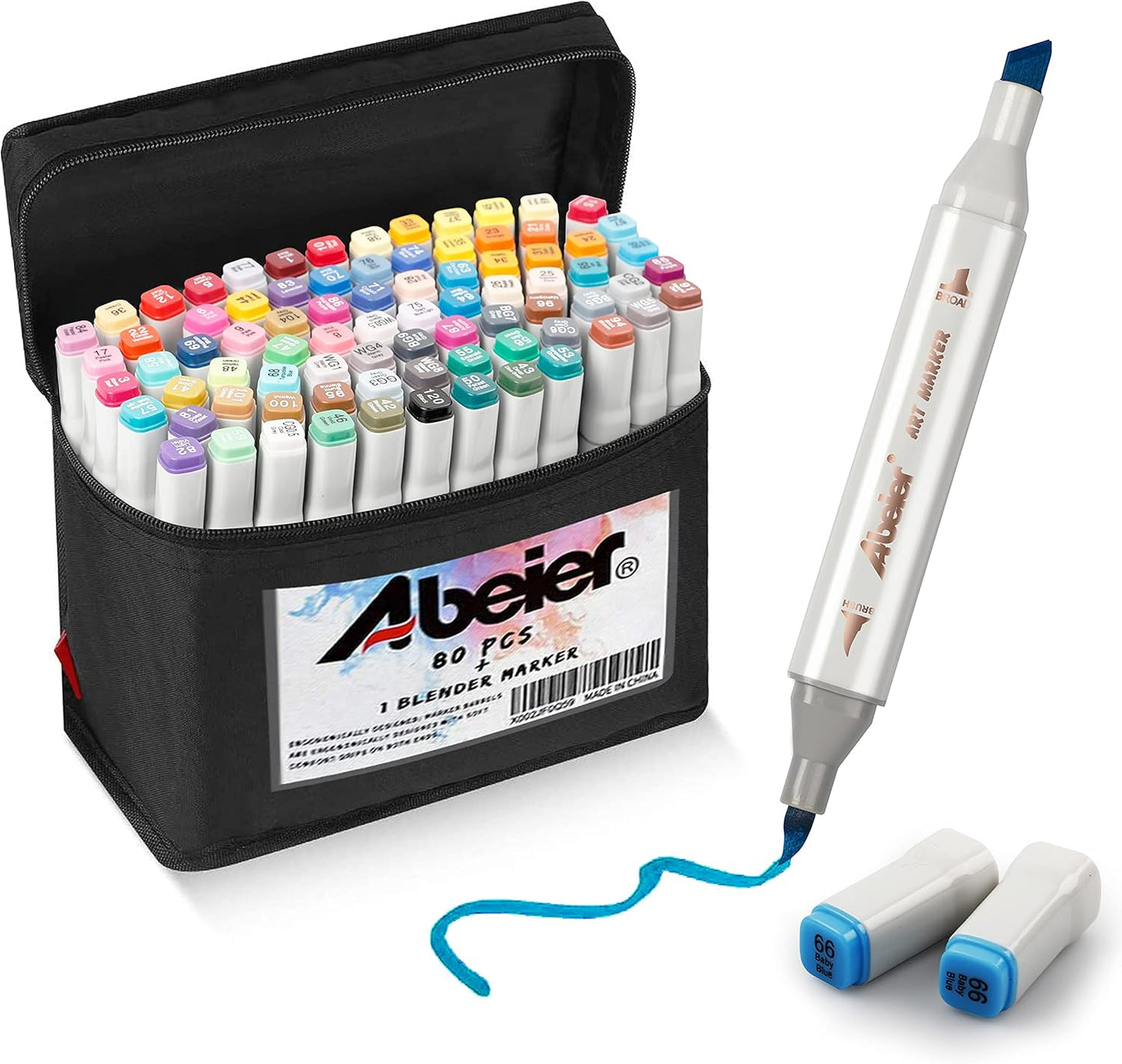 ABEIER 81 Colors Alcohol Markers - Brush & Chisel Dual Tip Sketch Markers, Plus 1 Blender, Permanent for Kids & Adults Coloring & Illustration