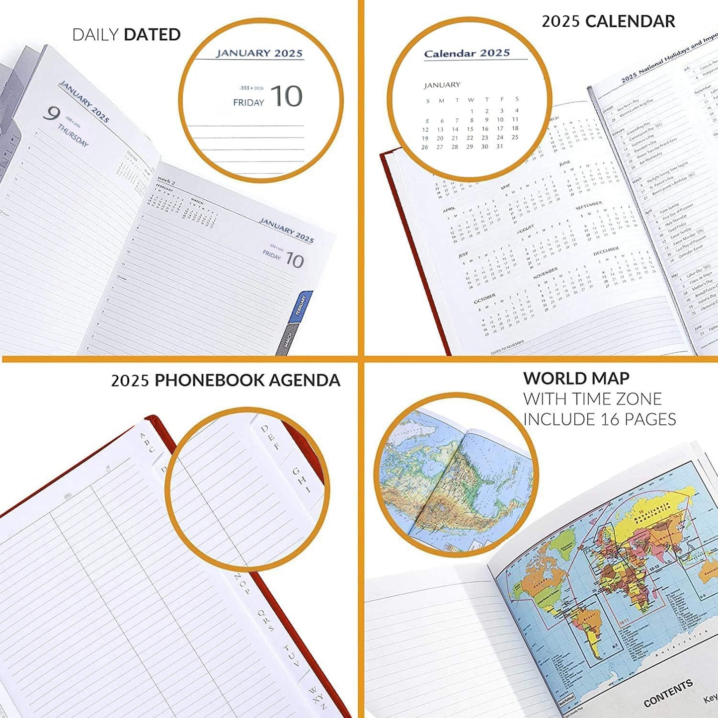 Daily Planner 2025 Page a Day – A5 Business Agenda 2025, Hourly Daily Planner 5x7, 365 Page Organizer with Monthly Tabs & Calendar, 2025 Diary for Men and Women (RED 2025)