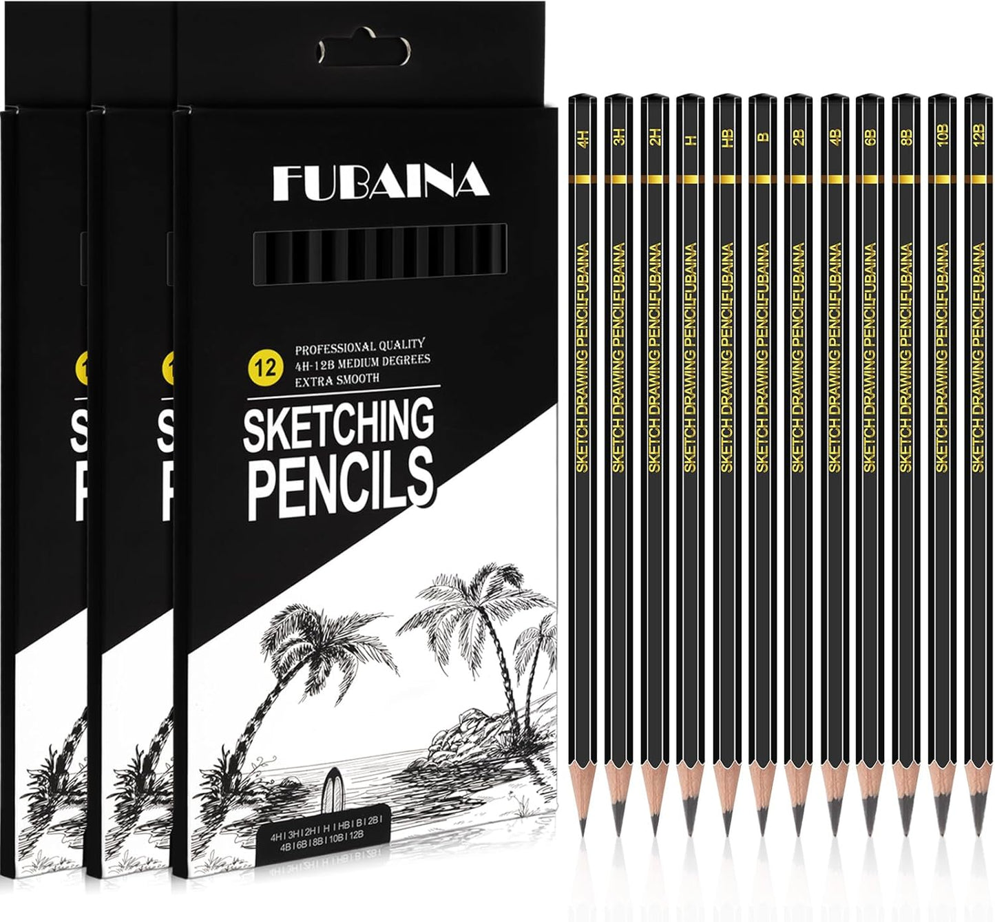 36 Pcs Drawing Sketching Pencil Set Professional (12b - 4h) Graphite Charcoal Gift Bulk for Artists Beginners, Pro Artists, Drawing Art, Sketching