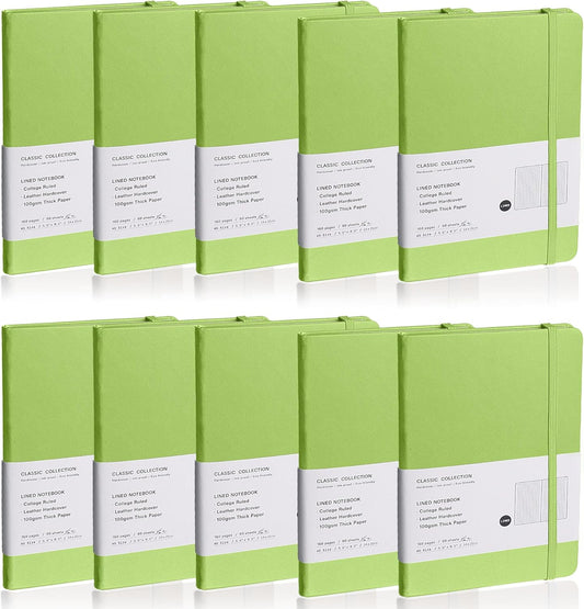 Lined Journal Notebook, 10Pack(Grass Green), 160 Pages, Medium 5.7 inches x 8 inches - 100 gsm Thick Paper, Hardcover
