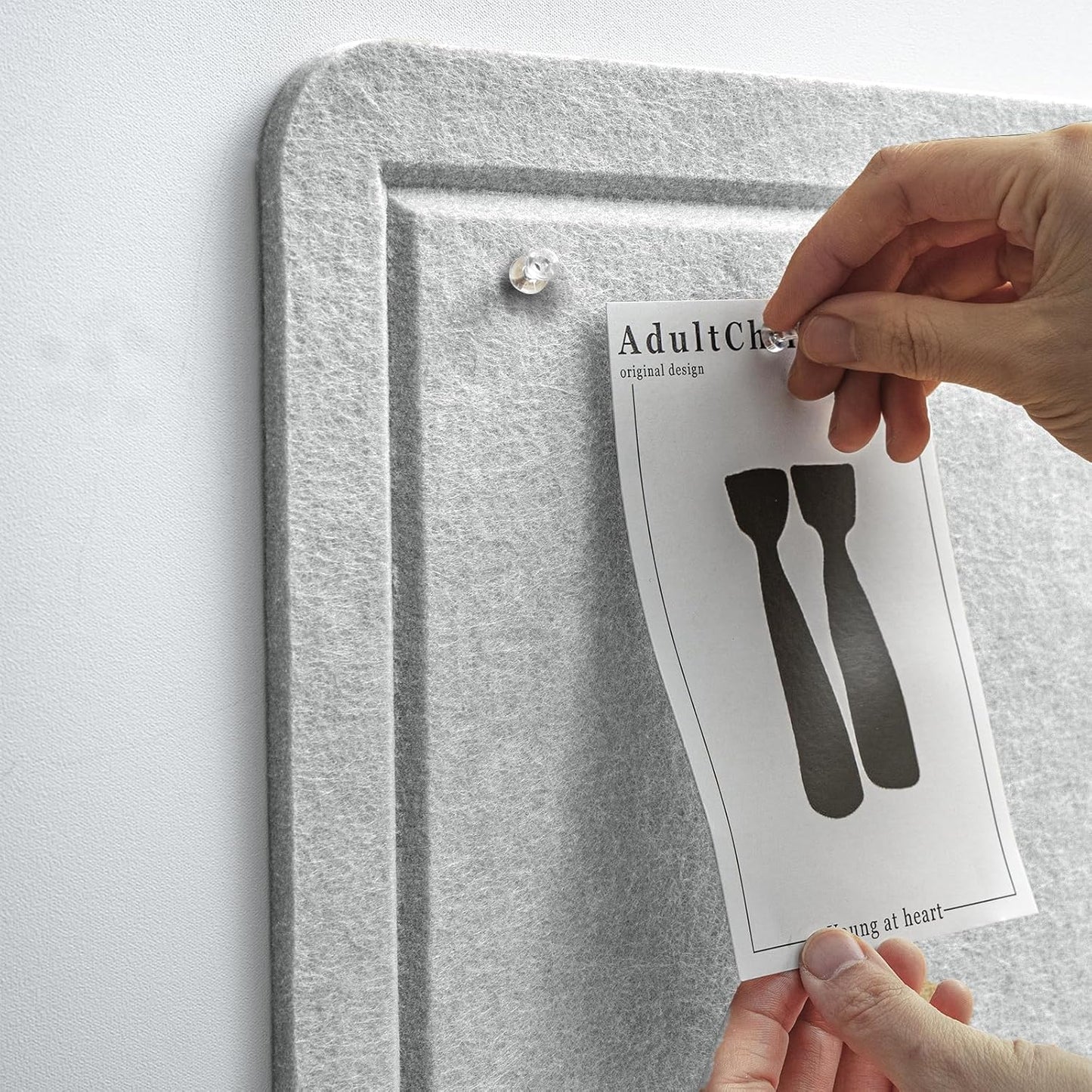 Bulletin Board, 24 x 18 inches Felt Board Decorative Pin Board, Cork Board Alternative for Wall, Foldable Photo Board Self-Adhesive Vision Board Mood Board with 20 Pushpins - Light Gray