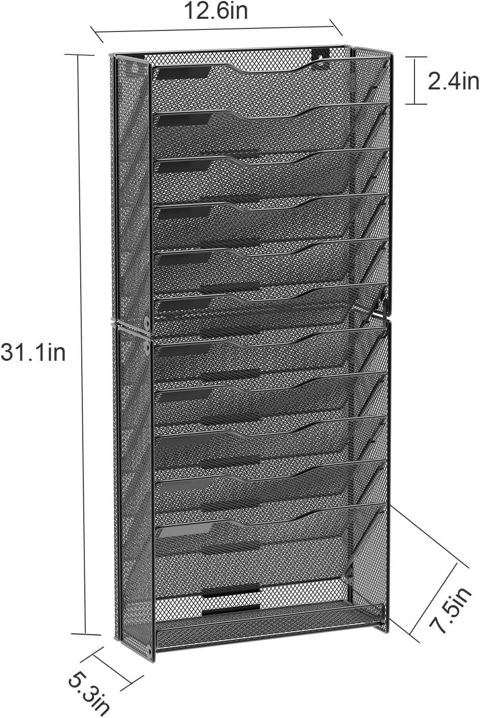 samstar 12 Tier Wall File Organizer, Hanging Wall Mount File Holder Paper Folder Mail Organizer, Mesh Metal, Black.