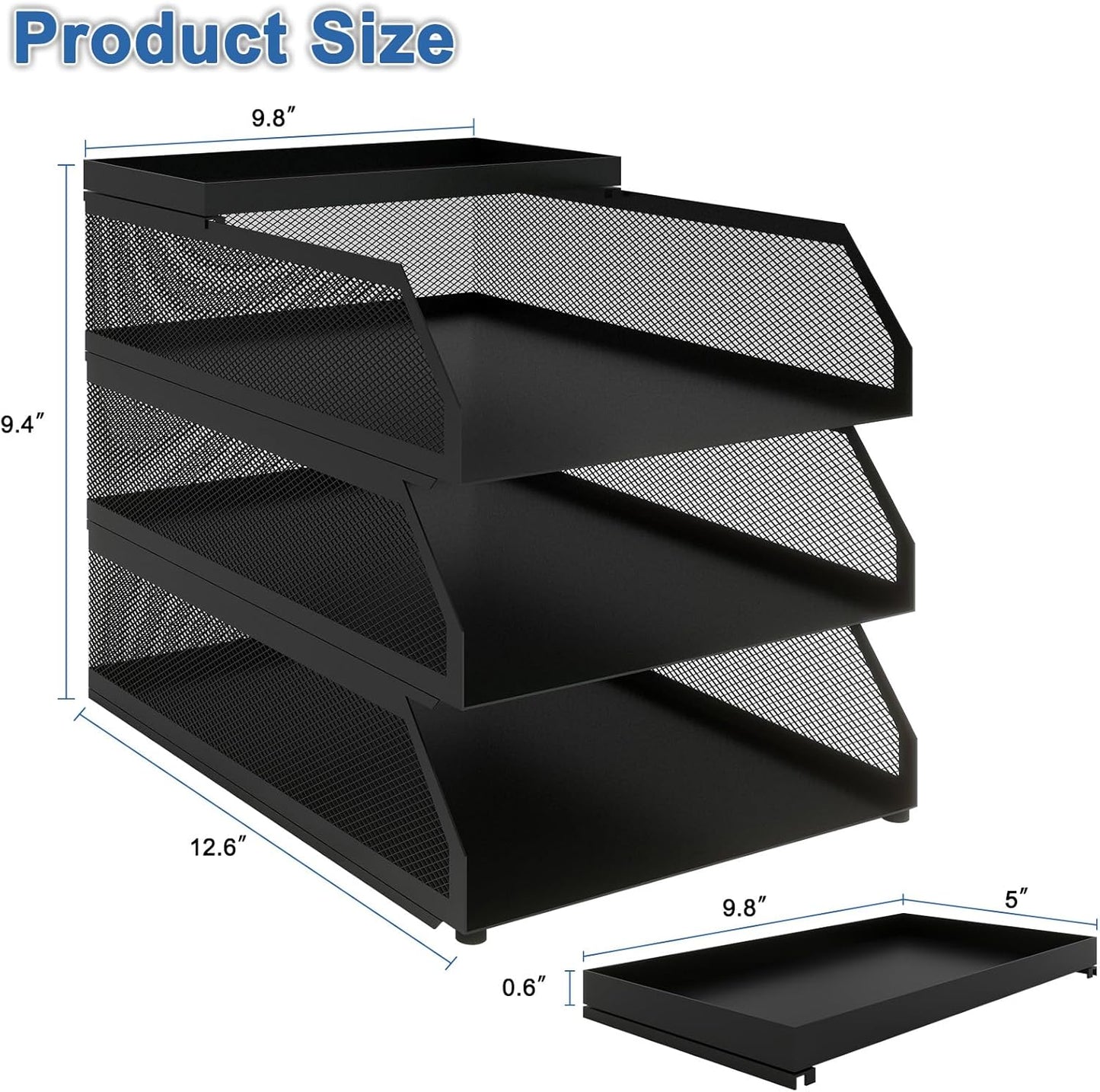 Natwind 3-Tier Desk Organizer,Desk Accessories, Stackable Paper Tray, Metal Mesh Desktop Organizer, Paper Sorter, Letter Trays,File Document Storage Rack for for Home, Office, School (Black)