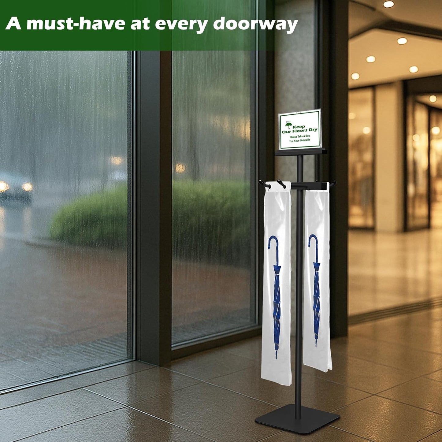Umbrella Bag Stand, Umbrella Holder Stand with Free 200 Disposable Large Plastic Umbrella Bags, Wet Umbrella Bags Stand