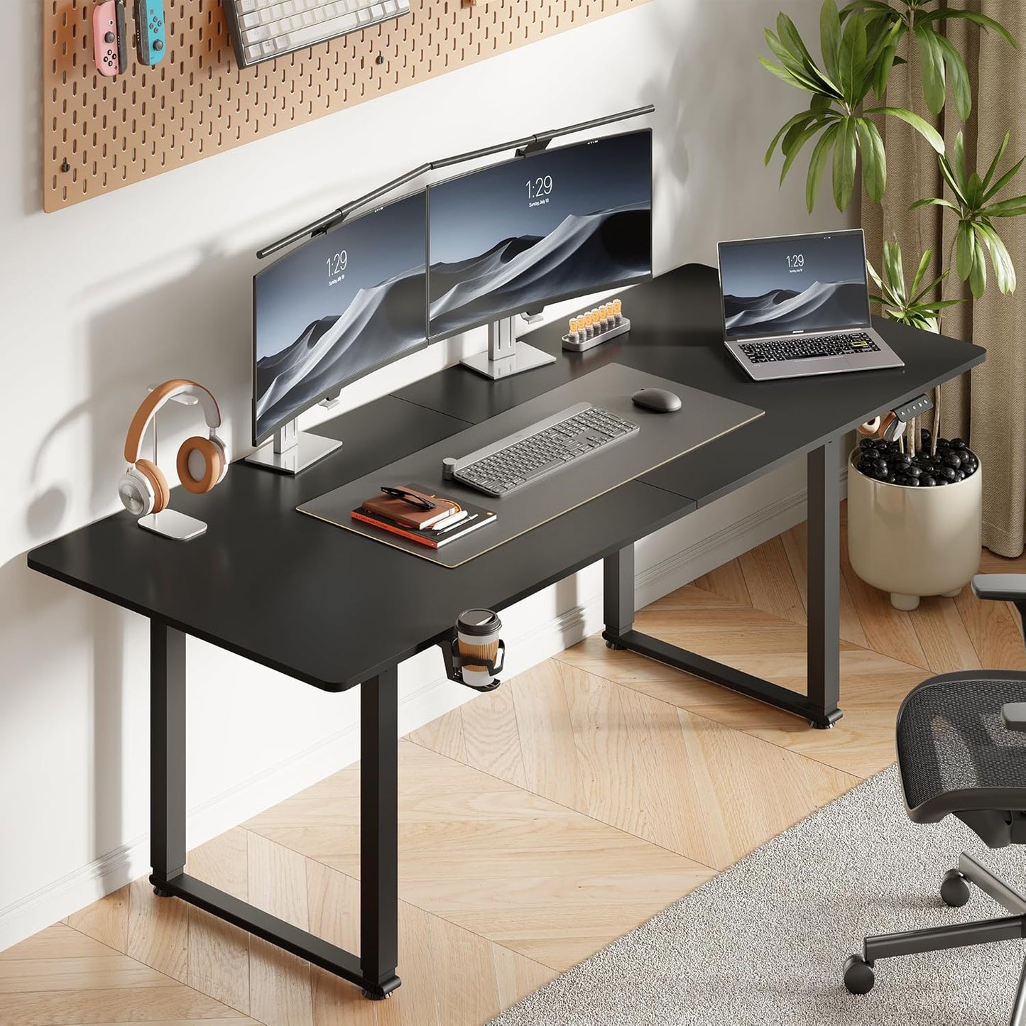 63x30 Inch Adjustable Standing Desk with 4 Legs, Stand up Desk Features a Spacious Rectangular Top, Dual-Motor Lift, and Memory Presets (28-46Inch) for Home Offices or Computer Workstations, Black