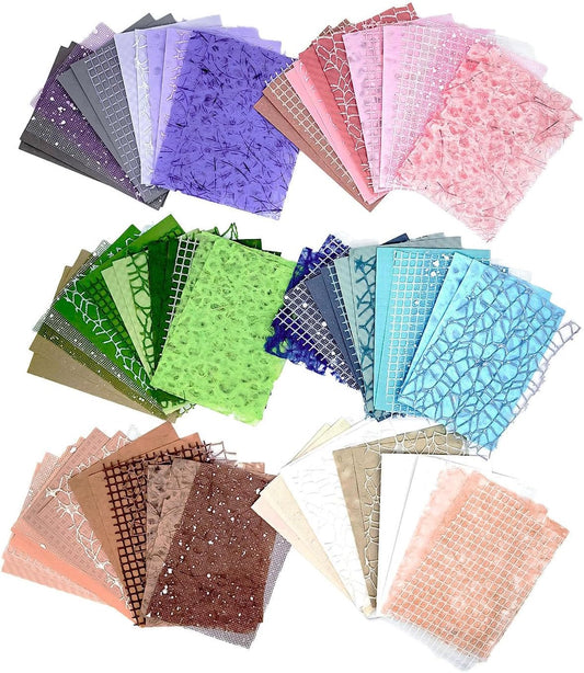 96 Sheets Textured Scrapbook Paper and Mesh Fabric Assorted Set,6 Pack Mixed Special Material Colored Paper for Junk Journal,Collage,Scrapbook,Art Diary,Mixed Media,Card Making,DIY Craft