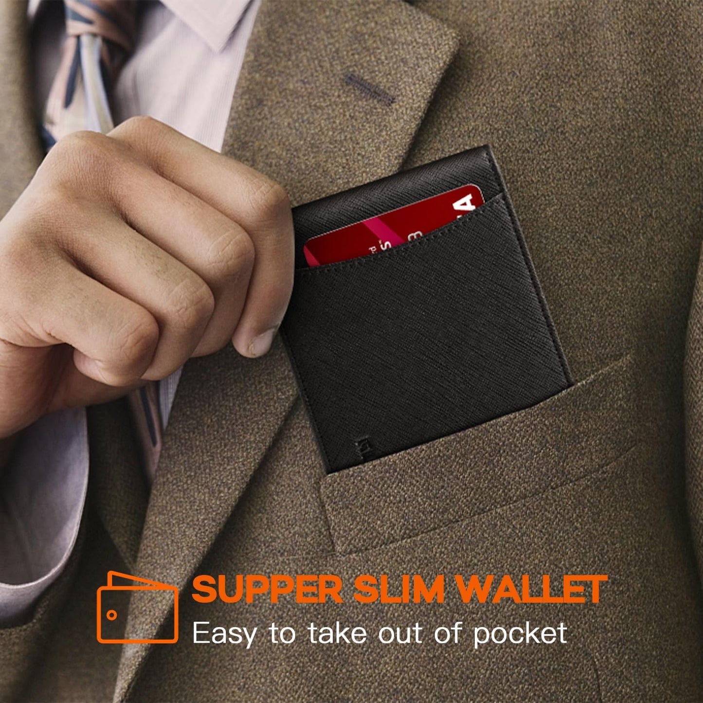 Slim Money Clip Wallets for Men RFID Blocking 11 Card Holder Minimalist Small Thin Carbon Leather Bifold Mens Front Pocket Wallet Gift Box